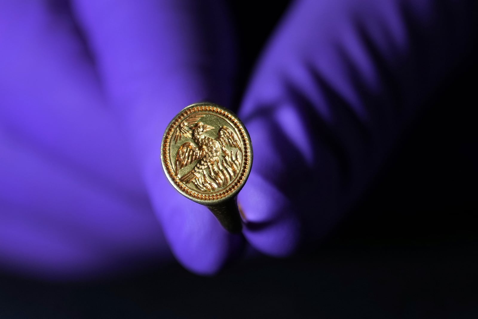 A medieval gold signet ring linked to Queen Elizabeth I, is displayed at the British Museum's annual treasure launch in London, Tuesday, Feb. 11, 2025. (AP Photo/Kirsty Wigglesworth)