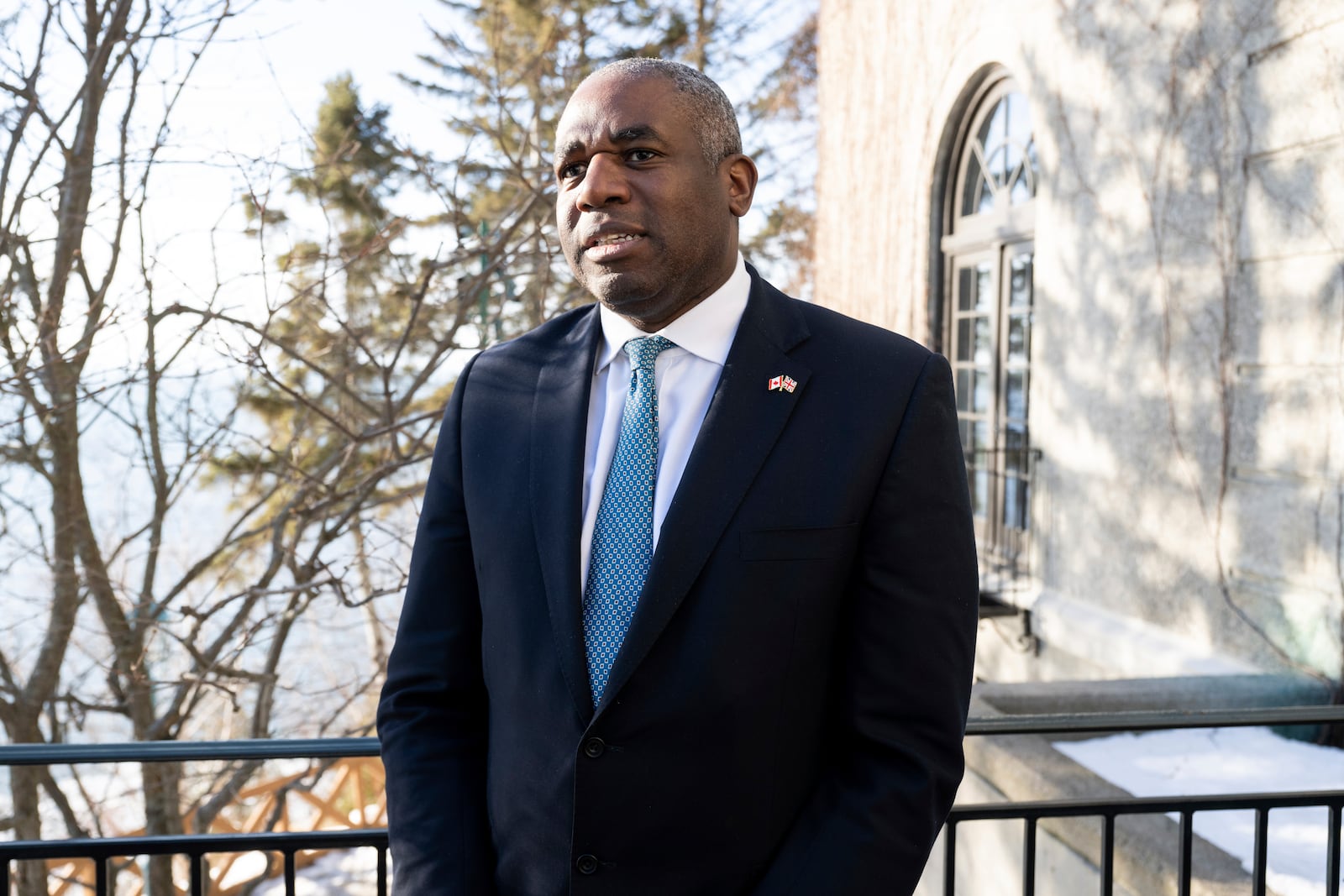 British Foreign Secretary David Lammy speaks during an interview on the sidelines of the G7 foreign ministers meeting in La Malbaie, Canada, Friday March 14, 2025. (Saul Loeb, Pool Photo via AP)