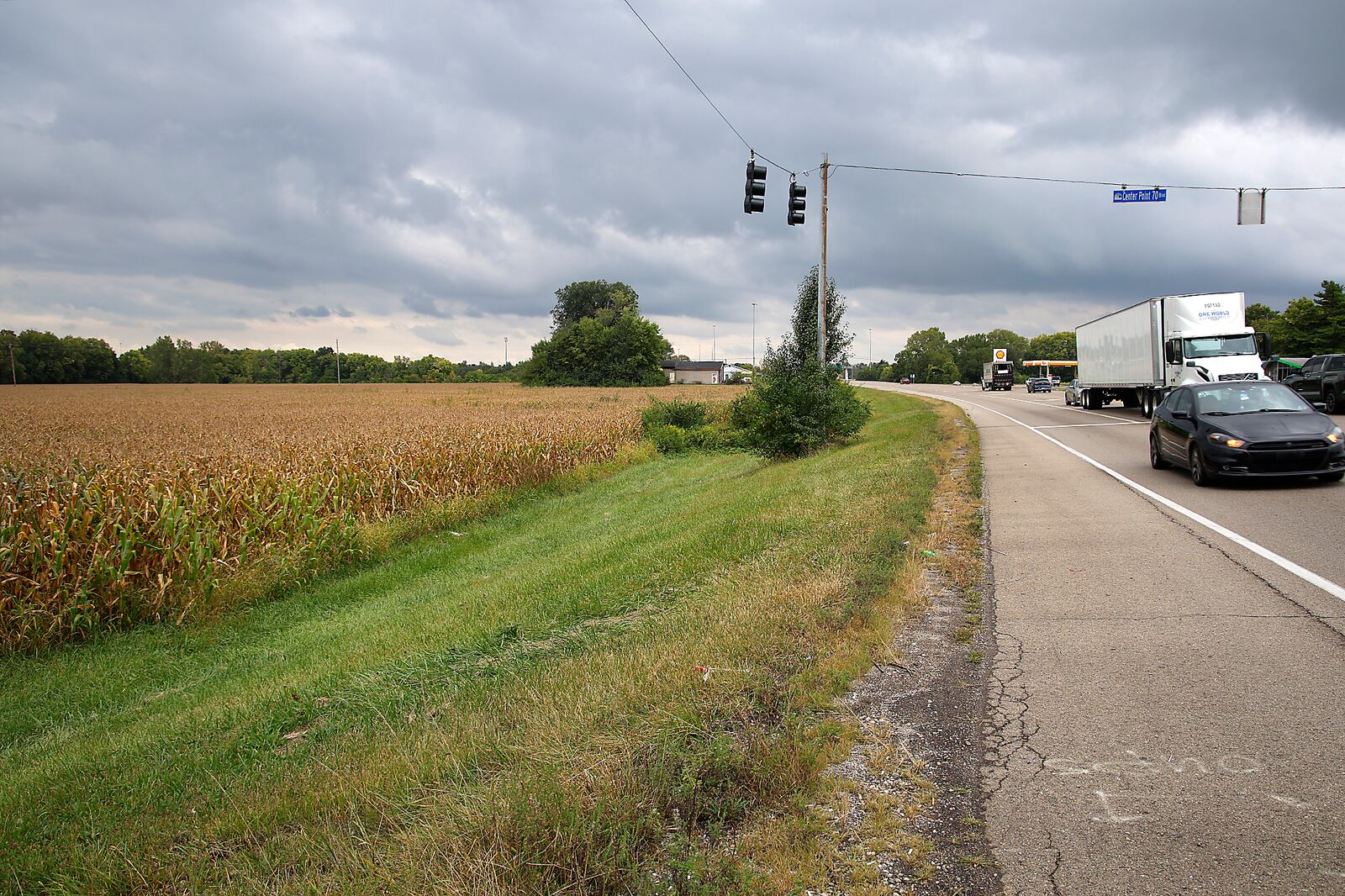 The corn field near the intersection of Interstate 70 and Ohio Route 235 where the future Buc-ee's will be located Tuesday, Sept. 12, 2023. BILL LACKEY/STAFF