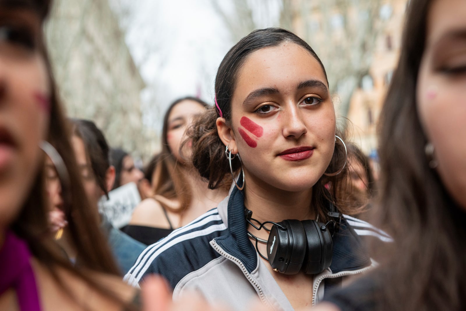 Women take part in a Transfeminist strike on International Women's Day, outside the Colosseum, in Rome, Saturday, March 8, 2025 (Valentina Stefanelli/LaPresse via AP)