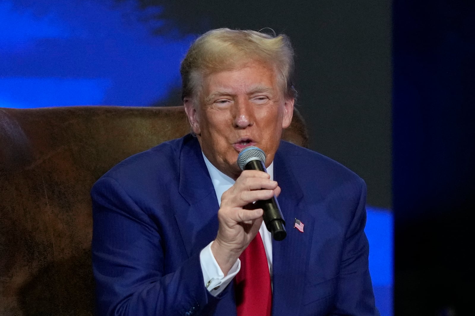 Republican presidential nominee former President Donald Trump speaks during a faith town hall with Georgia Lt. Gov. Burt Jones at Christ Chapel Zebulon, Wednesday, Oct. 23, 2024, in Zebulon, Ga. (AP Photo/Julia Demaree Nikhinson)