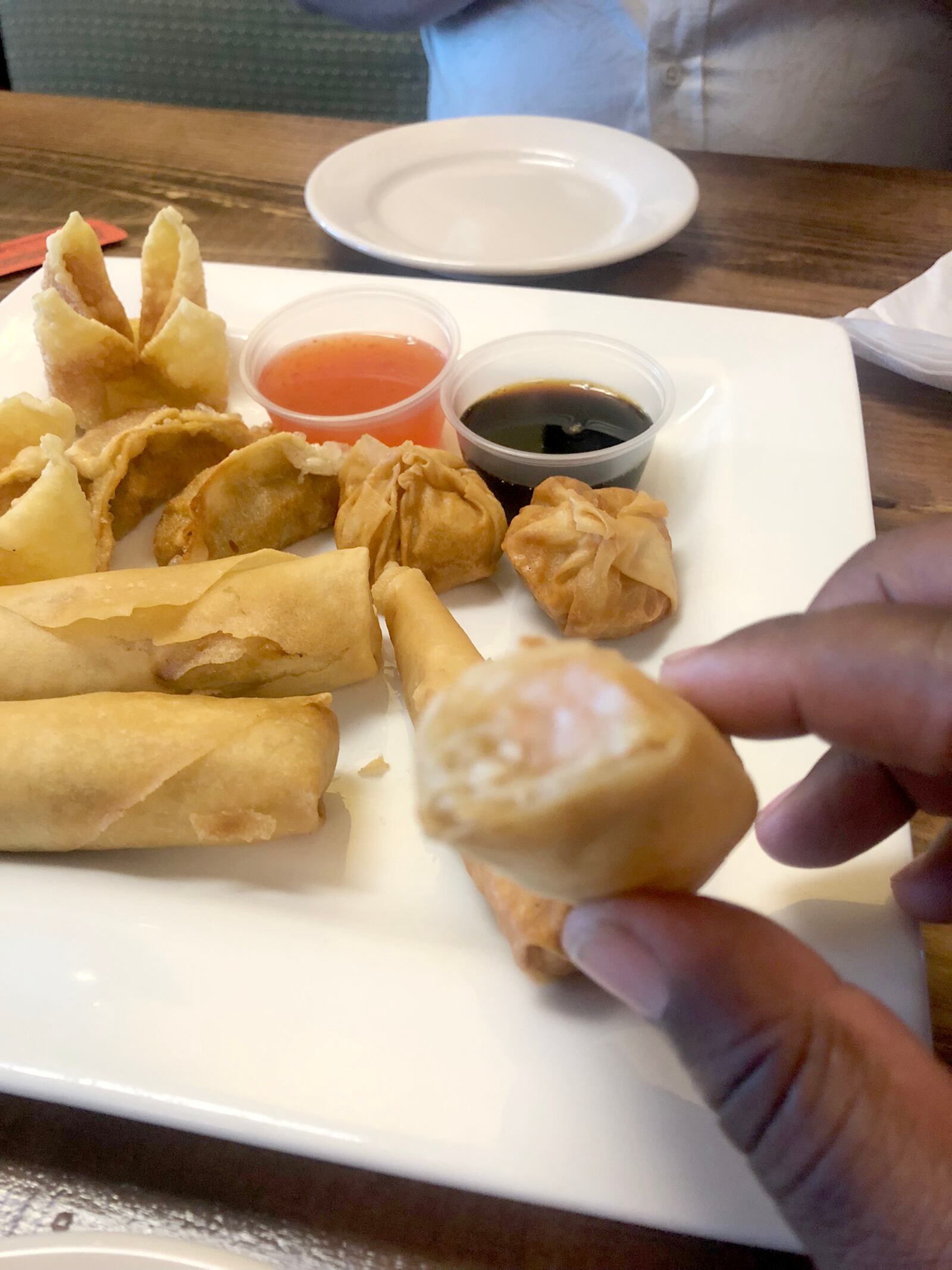 Time4Noodle opened in Dayton in 2017. Pictured: appetizer combo. The inside of a shrimp blanket is shown.