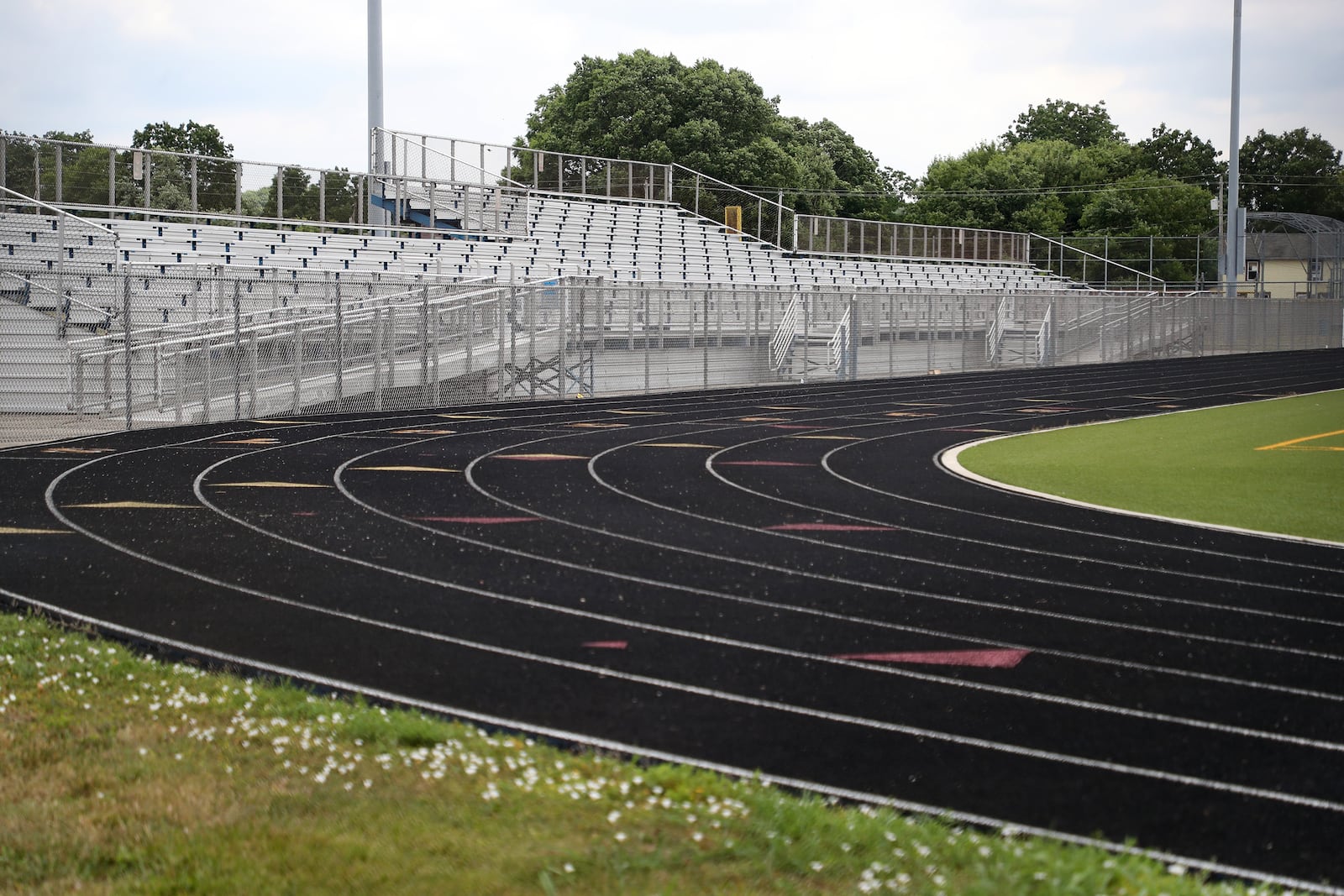 The bleachers on the visitors side of Evans Stadium will be removed soon. BILL LACKEY/STAFF