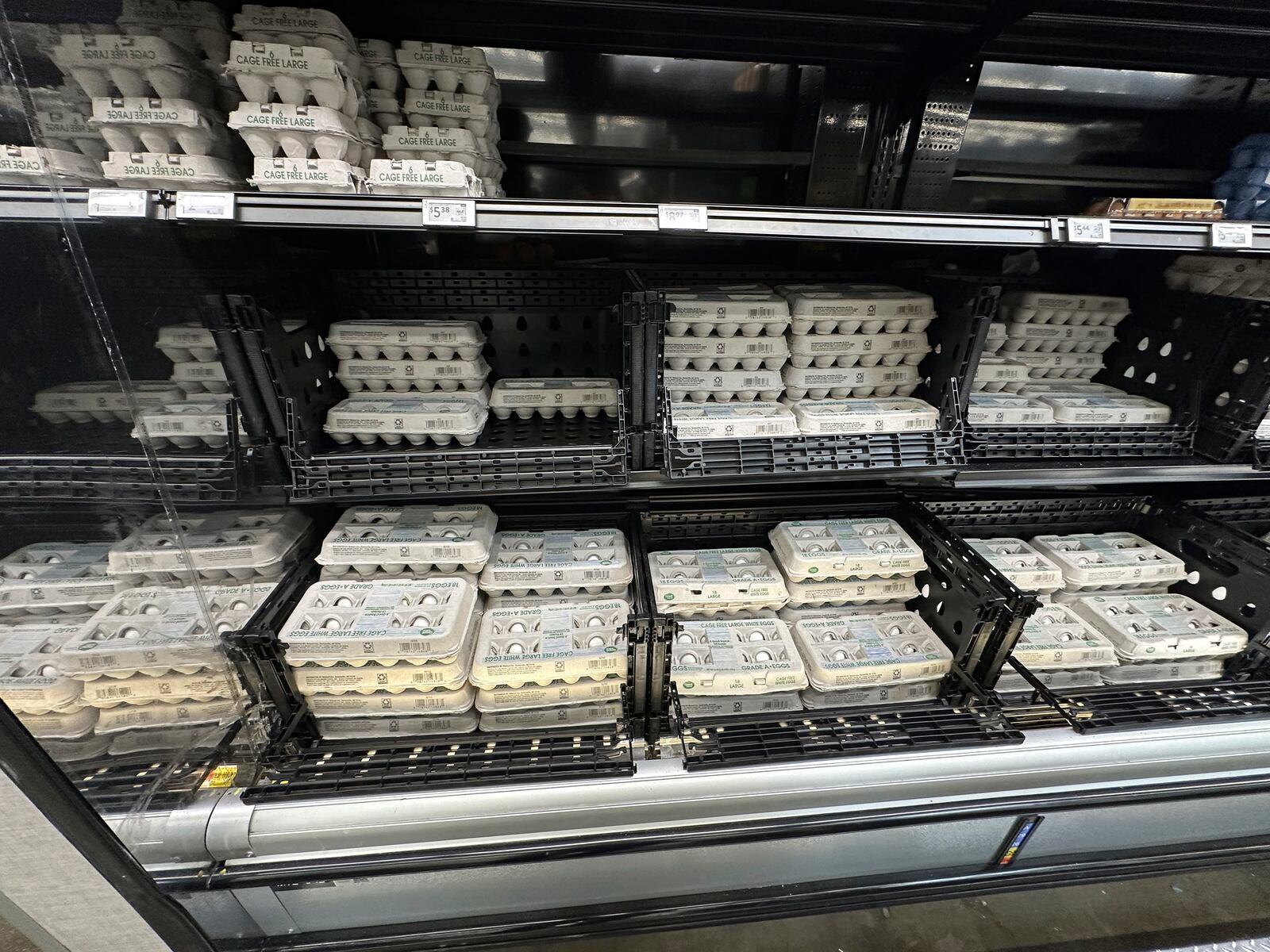 FILE - Cartons of eggs are displayed for sale in a refrigerated case at a Walmart store Friday, Feb. 7, 2025, in Englewood, Colo. (AP Photo/David Zalubowski, FIle)