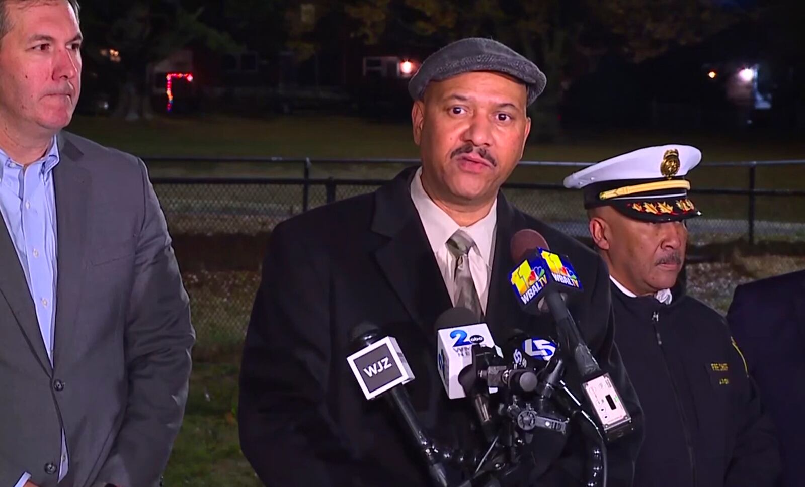 This video image provided by WMAR shows Baltimore County Police Chief Robert McCullough talking to reporters near there scene where a shooting took place, Tuesday, Dec 17, 2024 in Towson, Md. (WMAR via AP)