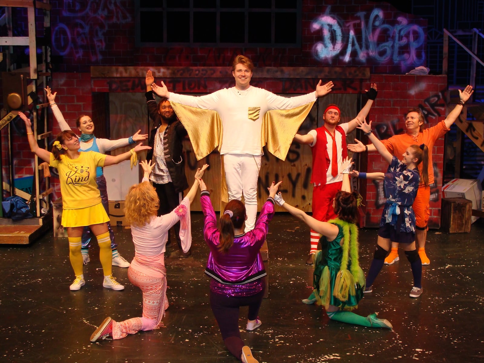 The cast of La Comedia Dinner Theatre's production of "Godspell."