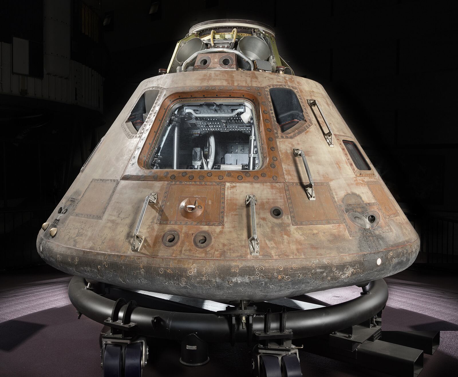 The Apollo 11 command module Columbia will be on display at the Cincinnati Museum Center exhibition “Destination Moon: The Apollo 11 Mission.” The exhibit will be on view Sept. 28 - Feb. 17, 2020. Photo by Eric Long, National Air and Space Museum, Smithsonian Institution