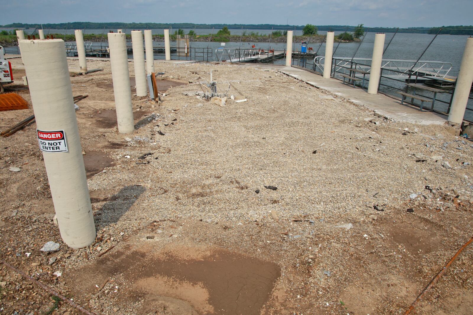 The old Buck Creek Marina building has been demolished with plans to build a new Nature Center & Marina building in it's place Monday, August 5, 2024. BILL LACKEY/STAFF