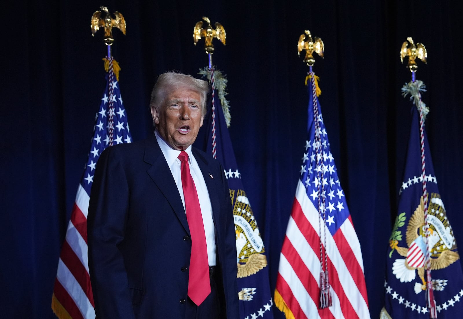 President Donald Trump attends the National Prayer Breakfast at Washington Hilton, Thursday, Feb. 6, 2025, in Washington. (AP Photo/Evan Vucci)