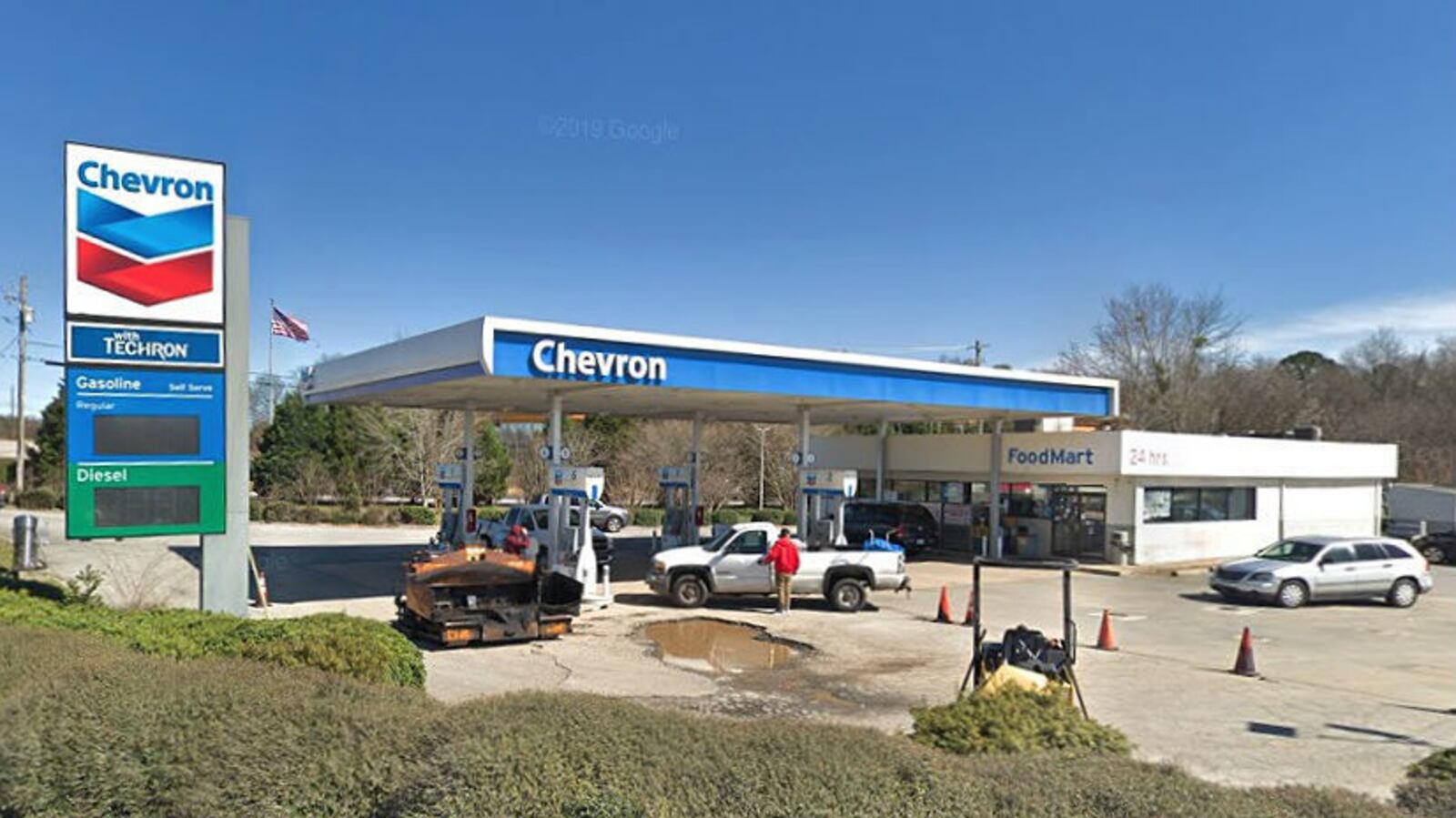 Pictured in a February 2019 Street View image is the Chevron from which Aniah Blanchard, 19, of Homewood, Ala., vanished Oct. 23, 2019, in Auburn, where she attends Southern Union College. Three men are accused in her disappearance.