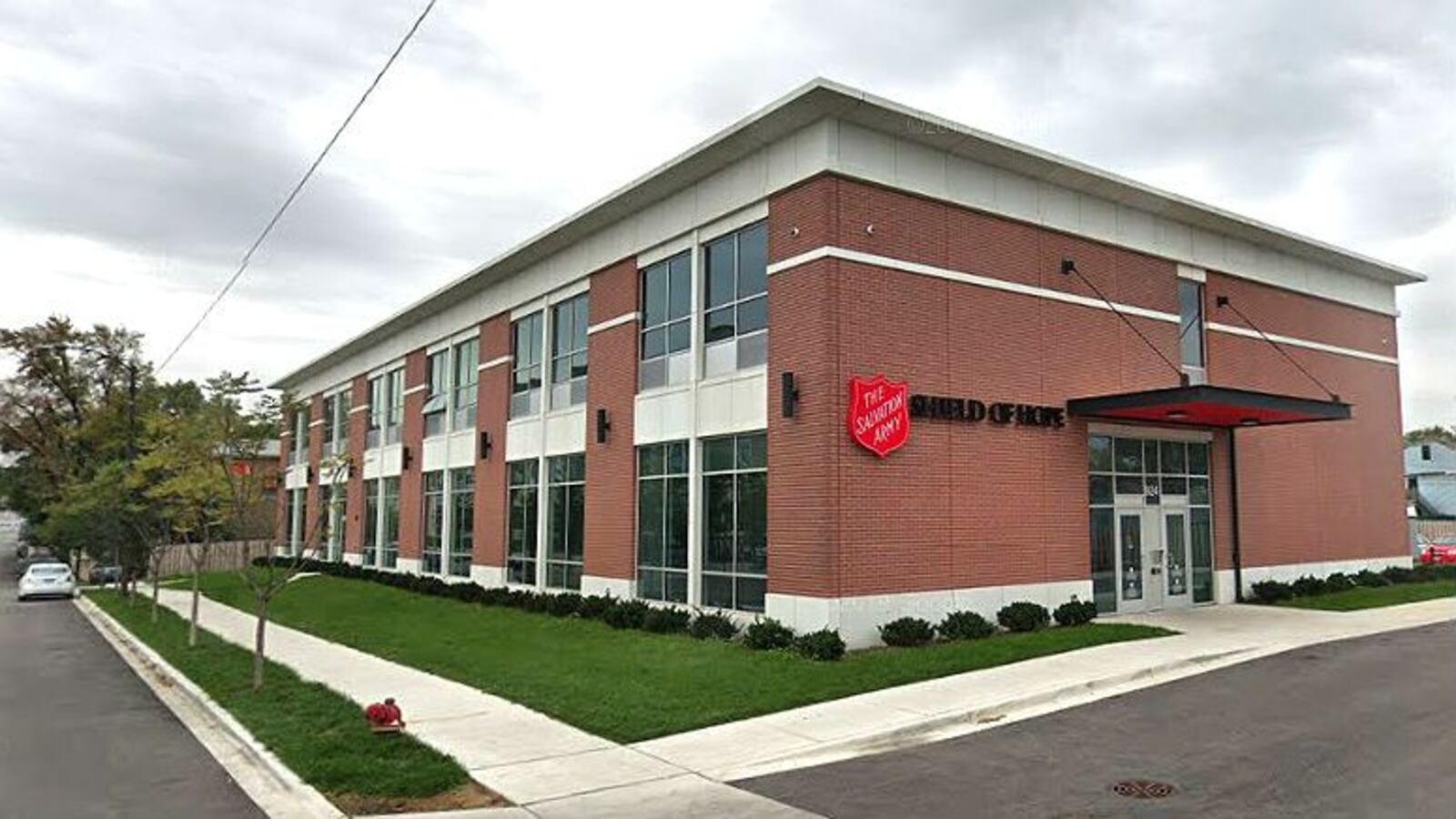 Pictured in an October 2018 Street View image is the Shield of Hope homeless shelter in Chicago.