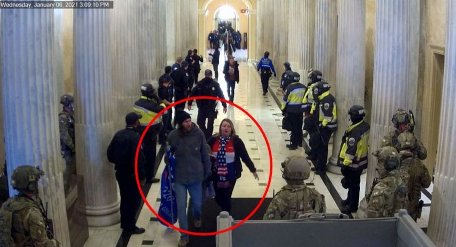 In this photo taken from a federal criminal complaint filing, Brandon and Stephanie Miller are allegedly show in the U.S. Capitol during the Jan. 6 riot.