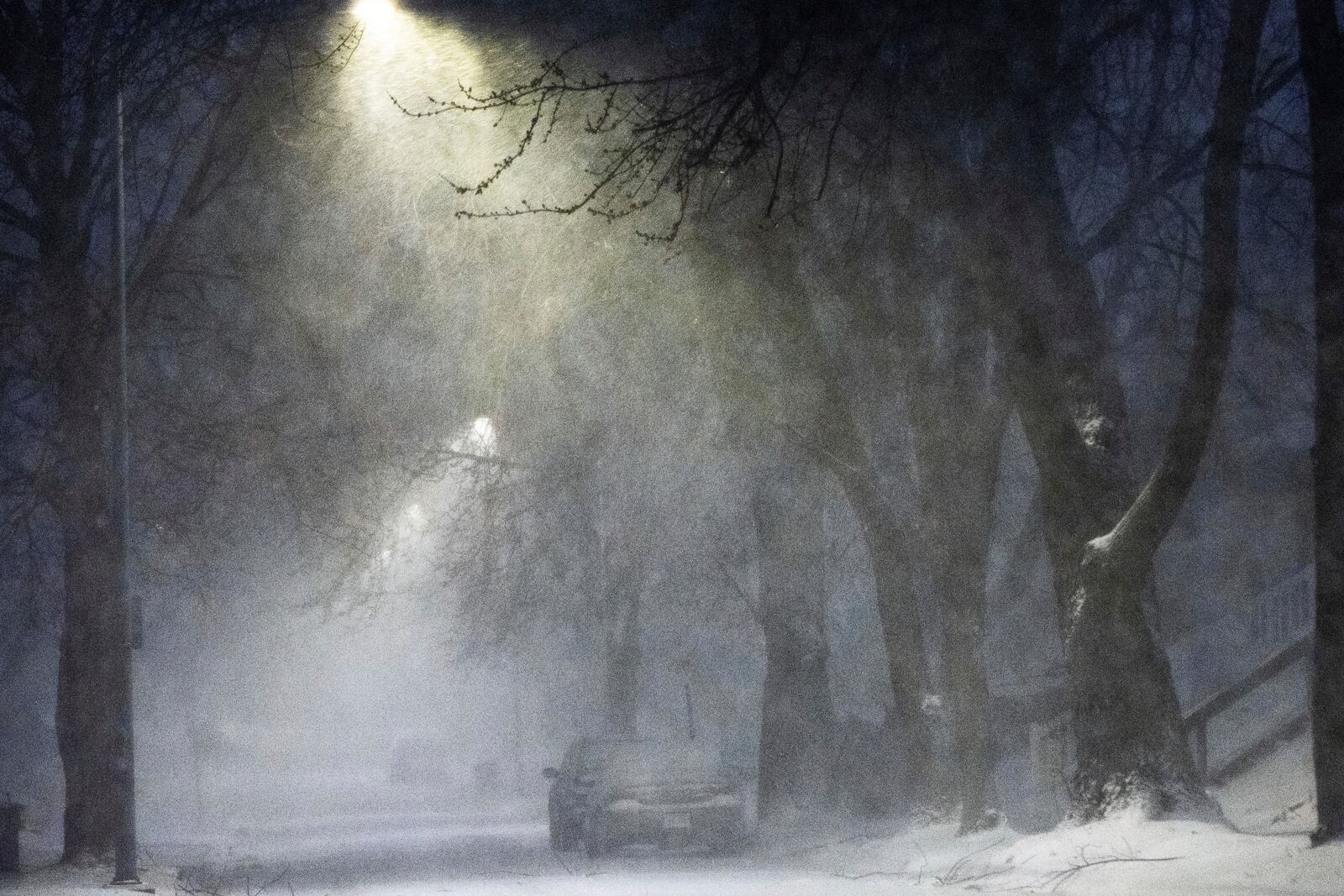 Snow blows during a blizzard warning in Omaha, Neb., Tuesday, March 4, 2025. (Chris Machian/Omaha World-Herald via AP)