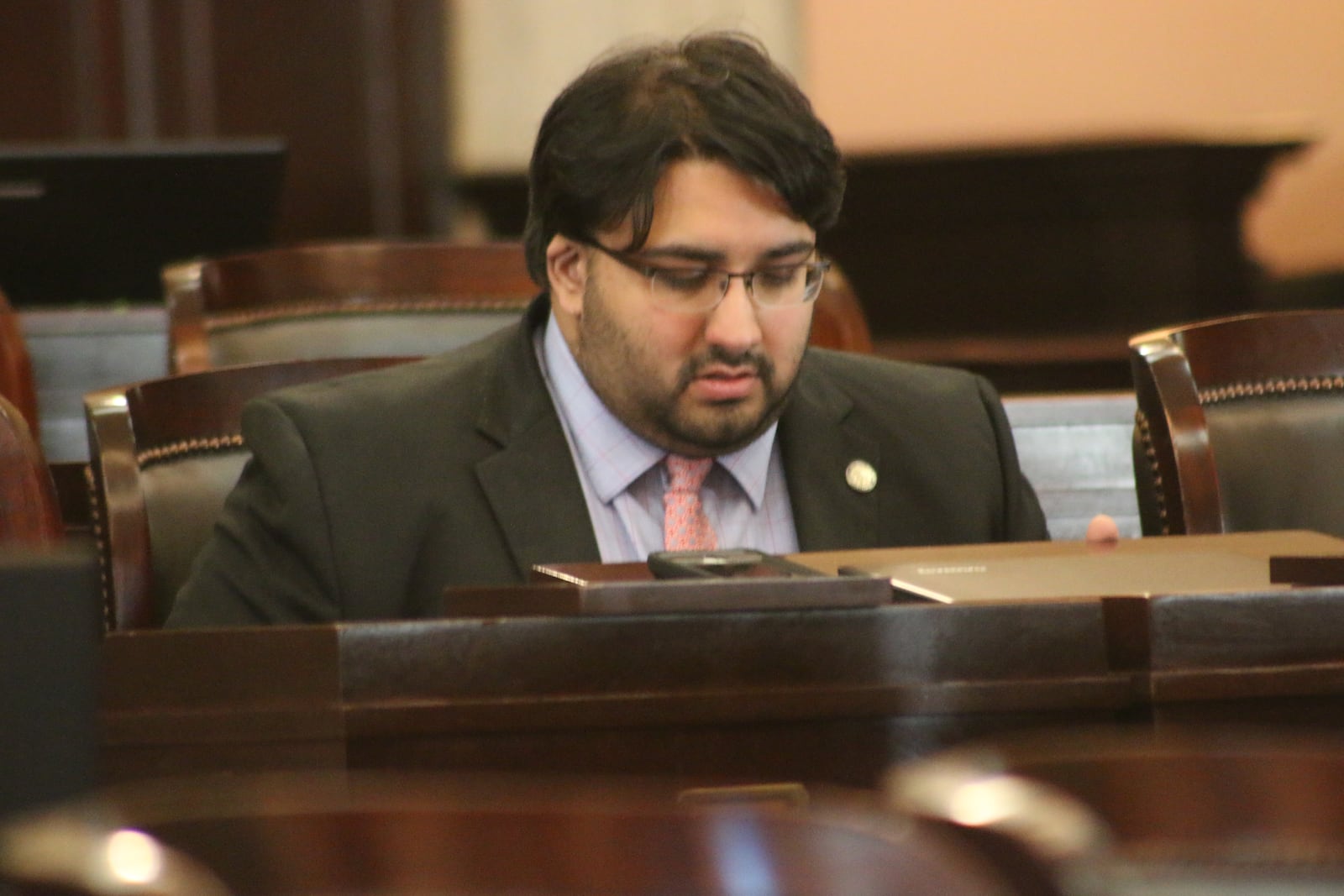 State Rep. Niraj Antani, R-Miamisburg, does not wear a mask while in session in the Ohio House.