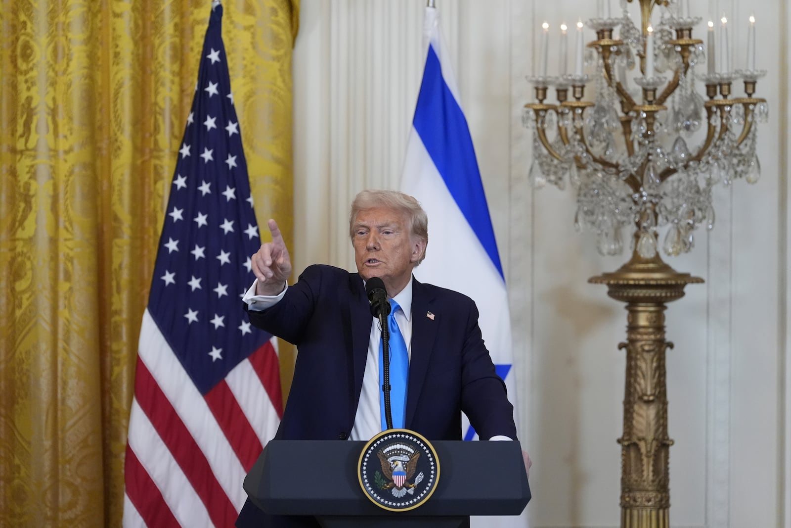 FILE - President Donald Trump and Israeli Prime Minister Benjamin Netanyahu take questions during a news conference in the East Room of the White House, Tuesday, Feb. 4, 2025, in Washington. (AP Photo/Alex Brandon, File)