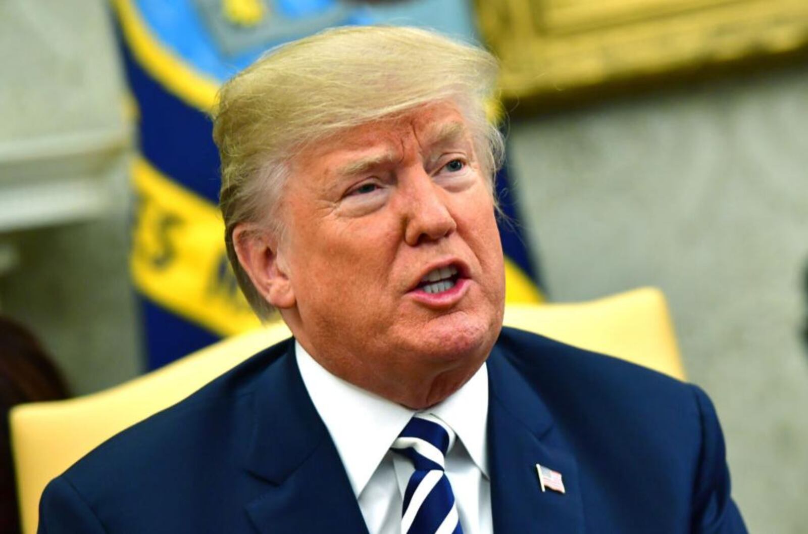 President Donald Trump delivers remarks during a meeting with Crown Prince Mohammed bin Salman of the Kingdom of Saudi Arabia in the Oval Office at the White House on March 20, 2018 in Washington, D.C.  (Photo by Kevin Dietsch-Pool/Getty Images)