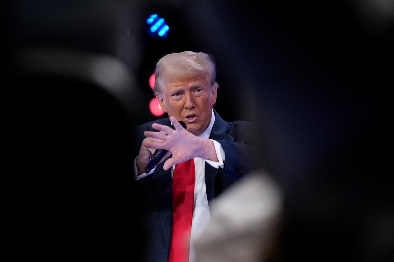 Republican presidential nominee former President Donald Trump speaks during a Univision town hall, Wednesday, Oct. 16, 2024, in Doral, Fla. (AP Photo/Alex Brandon)