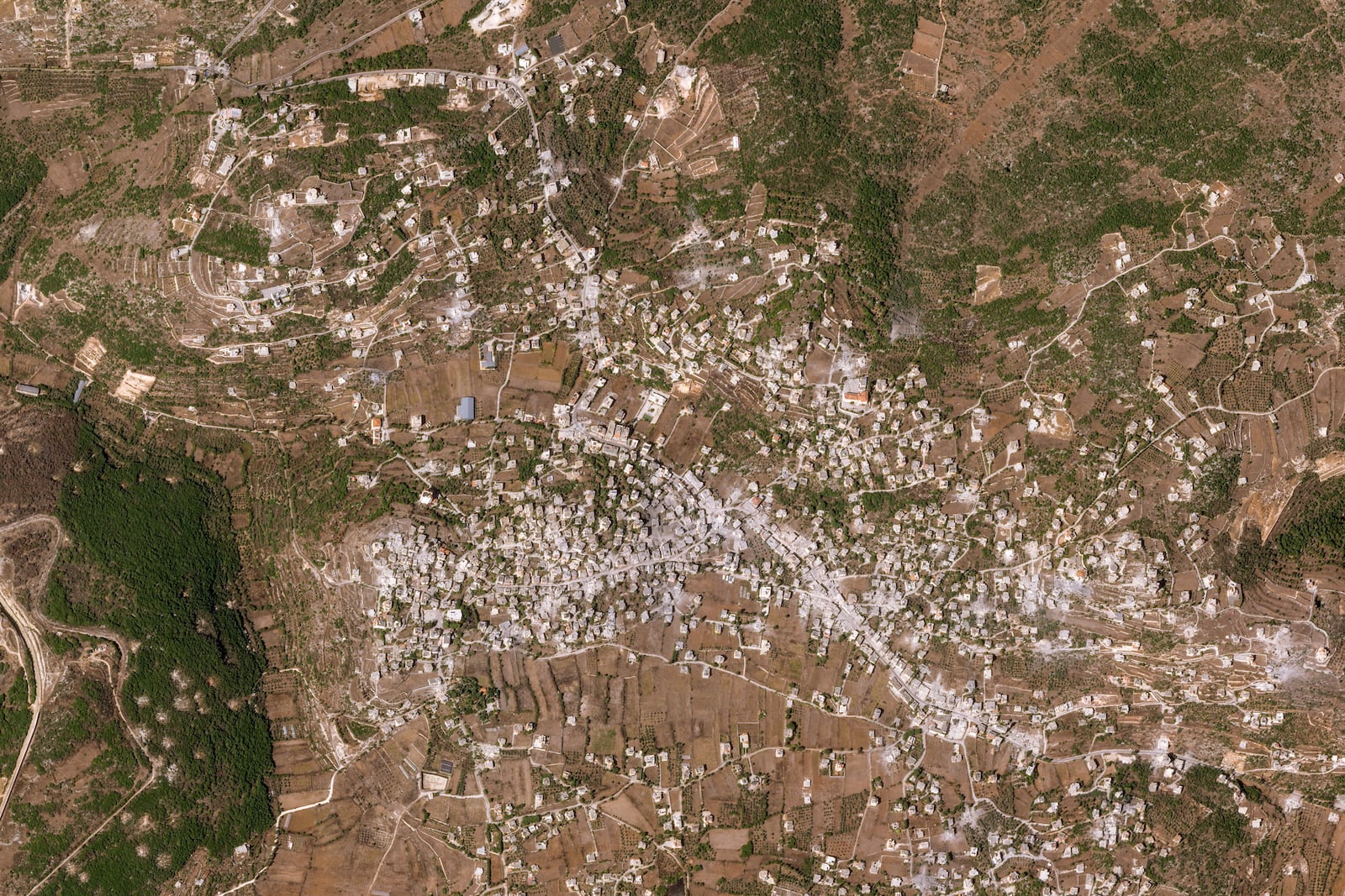 This Sept. 26, 2024, satellite image from Planet Labs PBC shows the village of Aita al-Shaab in southern Lebanon. (Planet Labs PBC via AP)