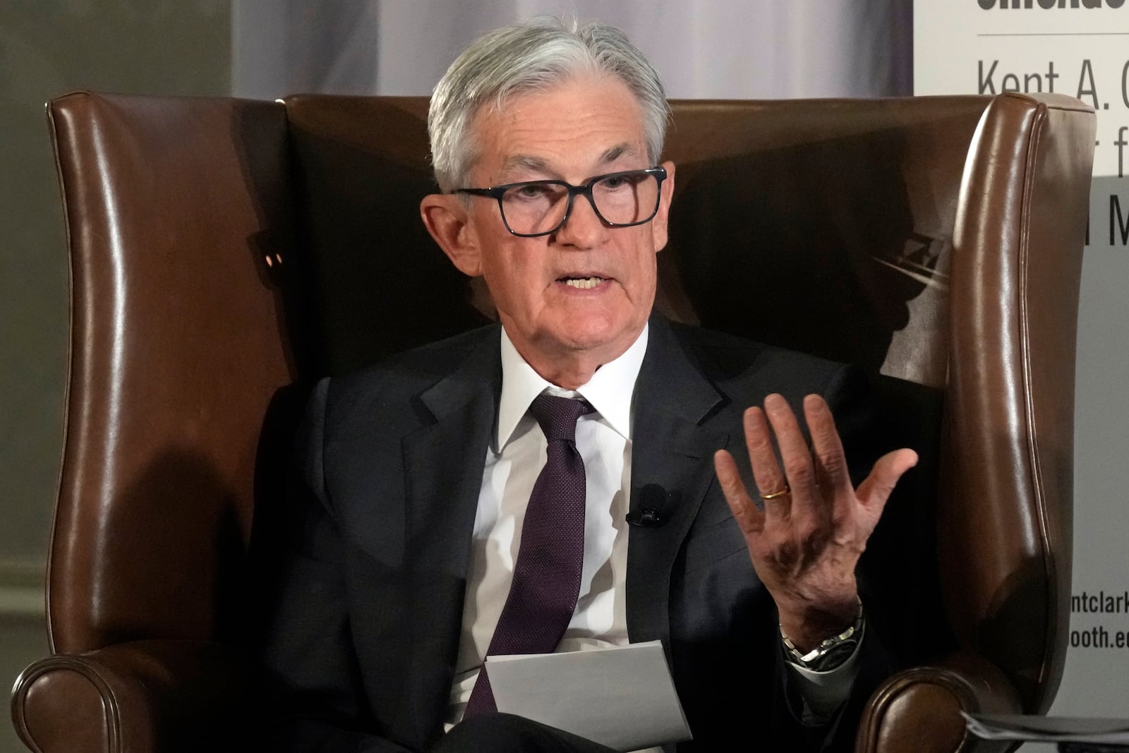 Federal Reserve Chair Jerome Powell speaks during the annual U.S. Monetary Policy Forum, in New York, Friday, March 7, 2025. (AP Photo/Richard Drew),