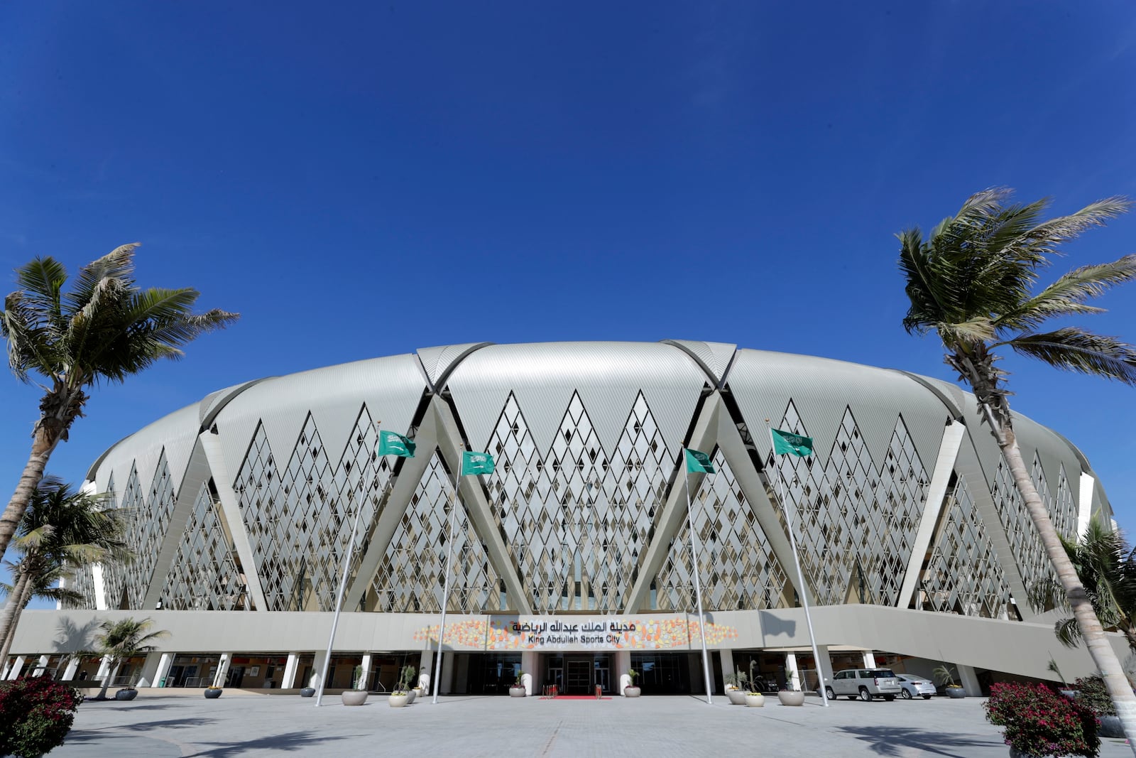 FILE - The King Abdullah sports city stadium stands in Jiddah, Saudi Arabia, Saturday, Jan. 11, 2020, on the eve of the Spanish Super Cup Final soccer match between Real Madrid and Atletico Madrid. (AP Photo/Hassan Ammar, File)