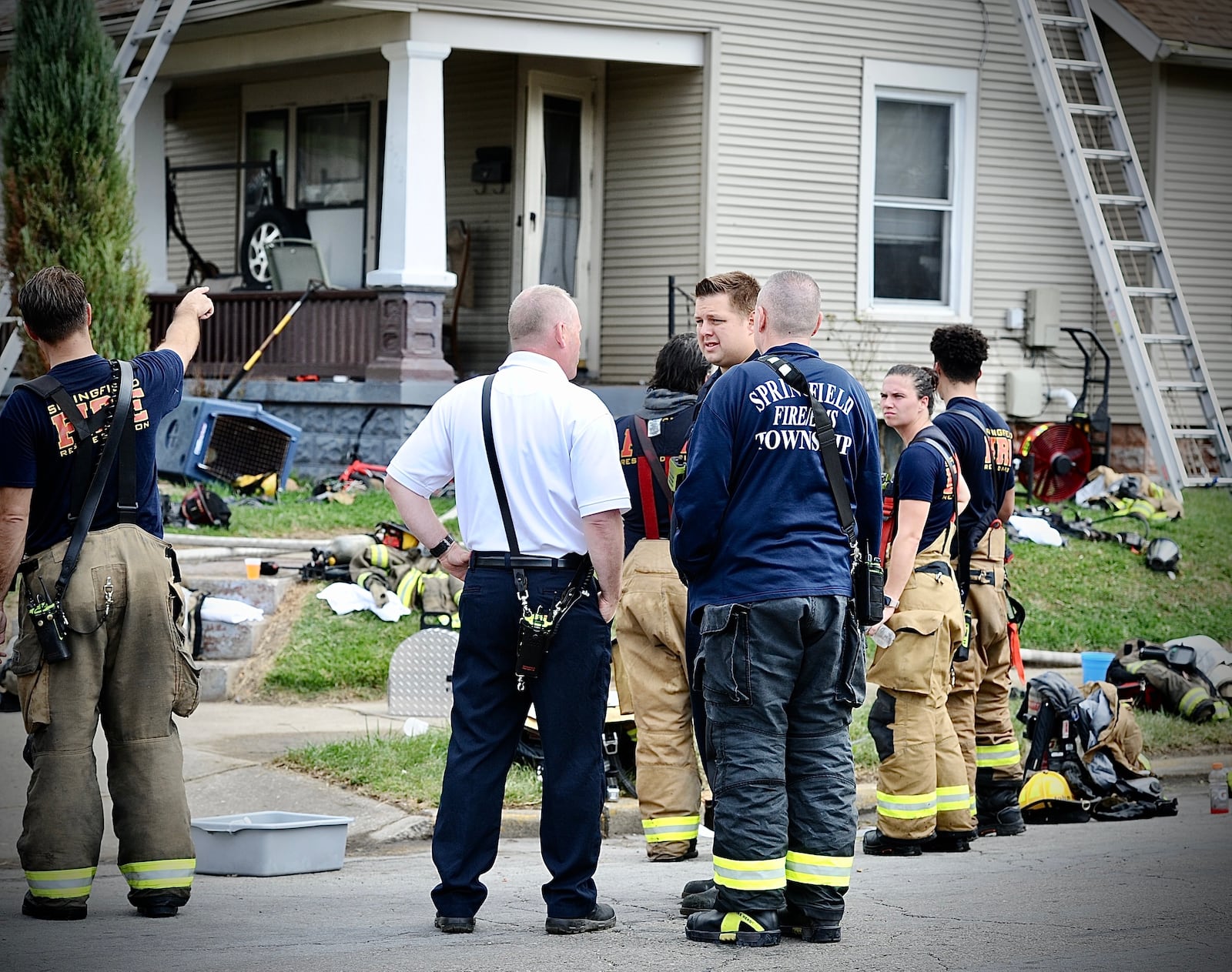 Three Springfield firefighters were injured Sunday afternoon, Sept. 25, 2022, as they battled a house fire on Rice Street, fire officials confirmed. MARSHALL GORBY/STAFF