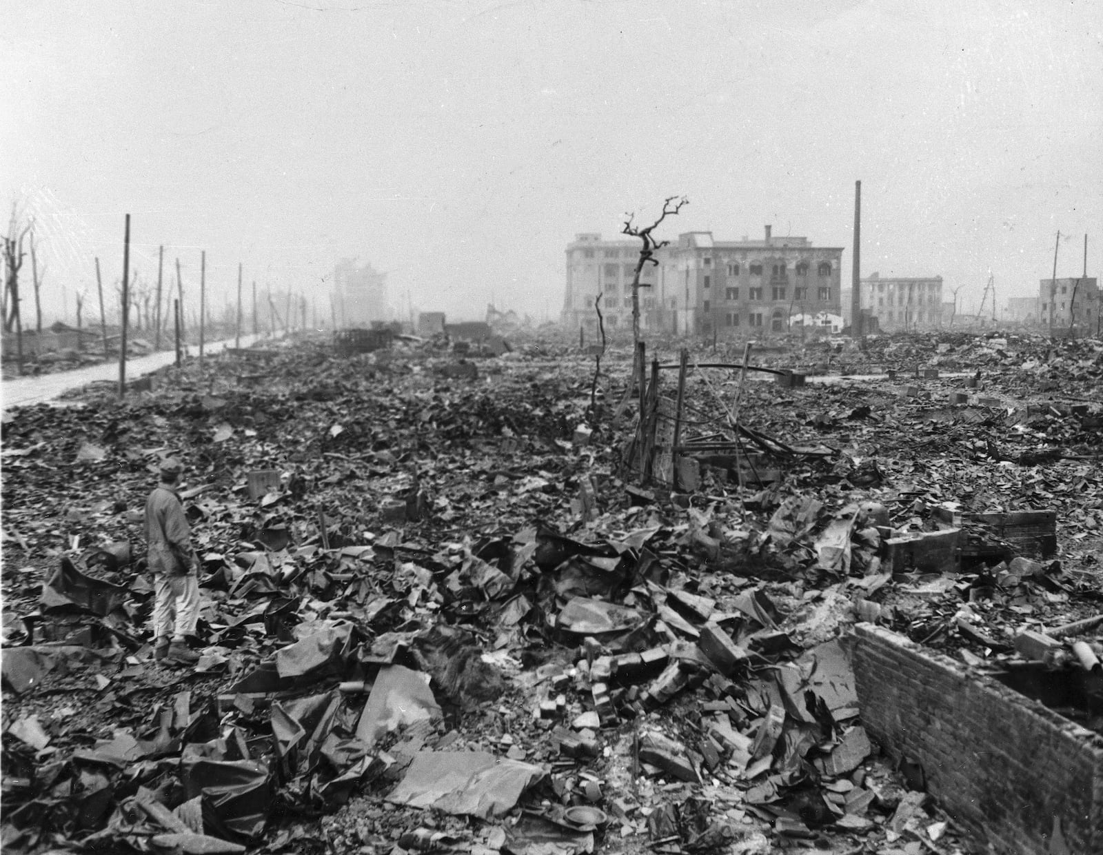 In this 1945 file photo, a view of the devastation after the atom bomb was dropped, in Hiroshima, Japan. The Nobel Peace Prize has been awarded to Nihon Hidankyo, a Japanese organization of survivors of the U.S. atomic bombings of Hiroshima and Nagasaki, for its activism against nuclear weapons. (AP Photo, File)