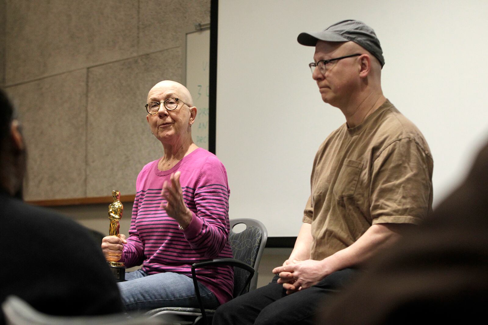 Julia Reichert and Steven Bognar, who won an Oscar in the documentary feature category for âAmerican Factory,â returned to Wright State University Thursday to speak with students in the Department of Theatre, Dance and Motion Pictures. Reichert is a professor emeritus at WSU and Bognar is an alumnus and former motion pictures faculty member. The couple brought their Oscar statuettes for the students to pass around and shared their documentary film making process. âAmerican Factoryâ follows the creation of the Chinese-owned automotive glass-factory Fuyao Glass America in the same building that had once housed a General Motors assembly operation in Moraine. LISA POWELL / STAFF