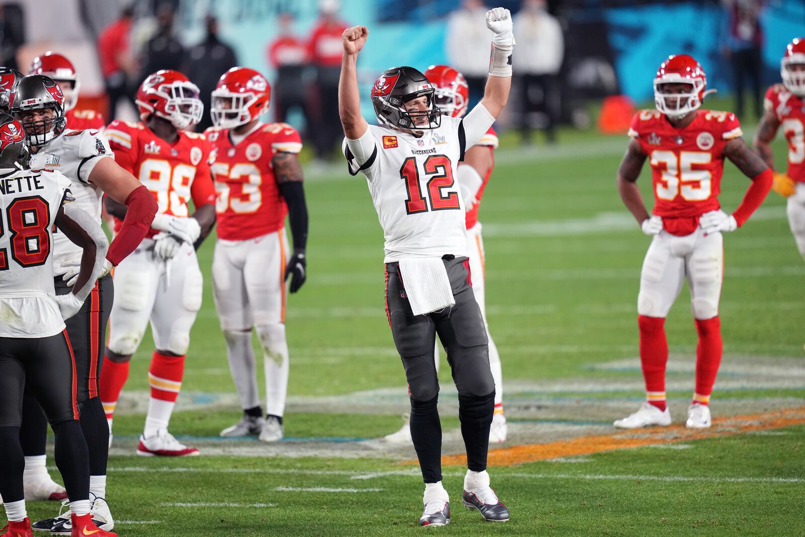 FILE — Tampa Bay Buccaneers quarterback Tom Brady celebrates his team’s victory in the waning moments of the Super Bowl in Tampa on Feb. 7, 2021. Brady  announced his retirement on Instagram on Tuesday, Feb. 1, 2022. (Doug Mills/The New York Times)