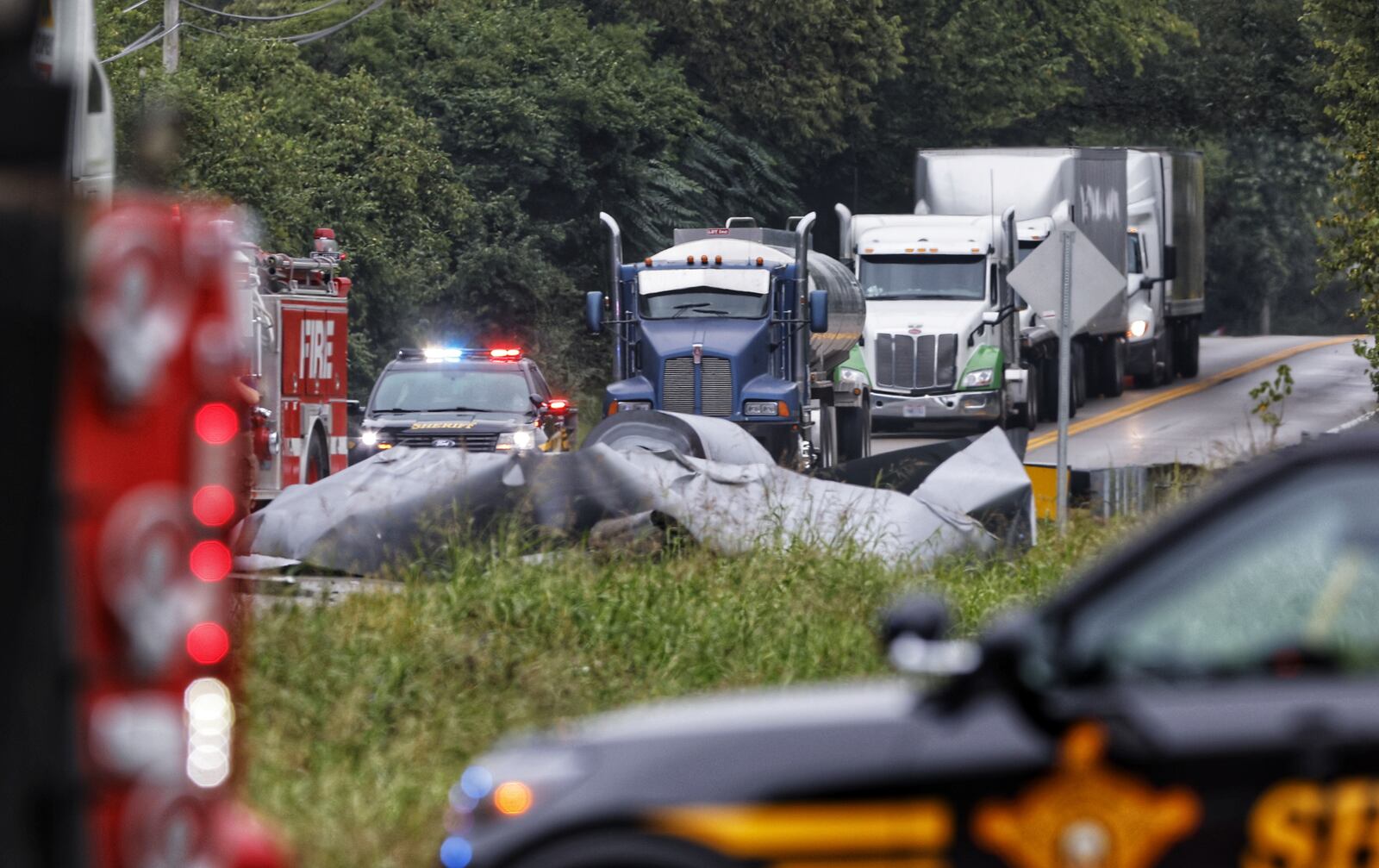 A person was killed this morning in a crash on U.S 127 in St. Clair Twp. when a steel coil from a semi fell on a vehicle. NICK GRAHAM/STAFF