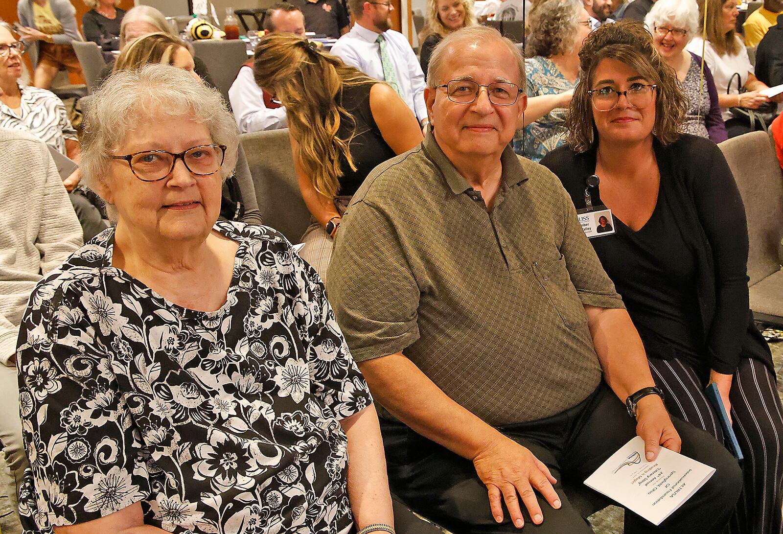 The United Senior Services team, from left, Barbara Matthies, Jim Heeg and Amber LeValley, were the winners of the 24th annual Altrusa Literacy Sting Tuesday, Sept. 26, 2023 at the Springfield Courtyard Marriot. BILL LACKEY/STAFF