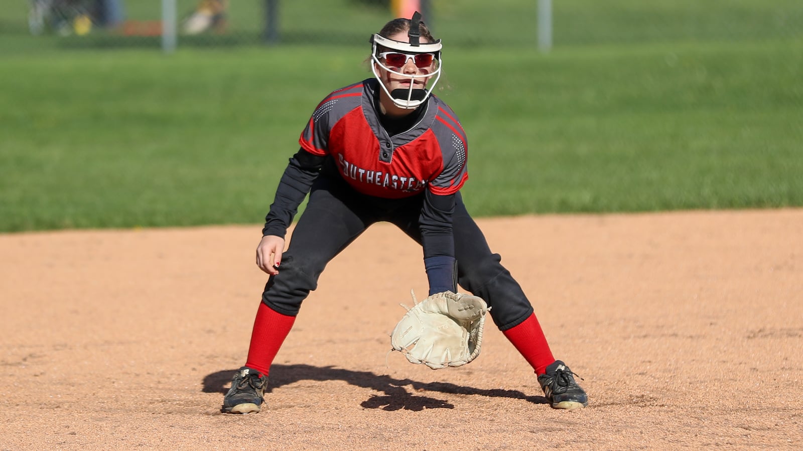 Southeastern High School sophomore third baseman Allie Lewis prepares to make a play during their game against West Jefferson earlier this season. CONTRIBUTED PHOTO BY MICHAEL COOPER