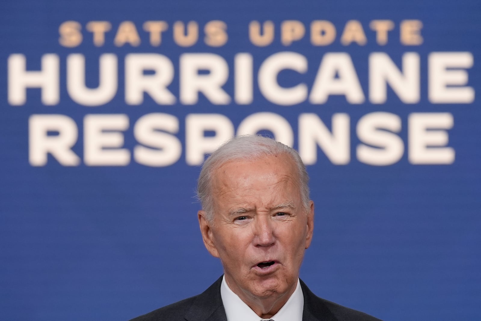 President Joe Biden speaks and gives an update on the impact and the ongoing response to Hurricane Milton, in the South Court Auditorium on the White House complex in Washington, Thursday, Oct. 10, 2024. (AP Photo/Susan Walsh)