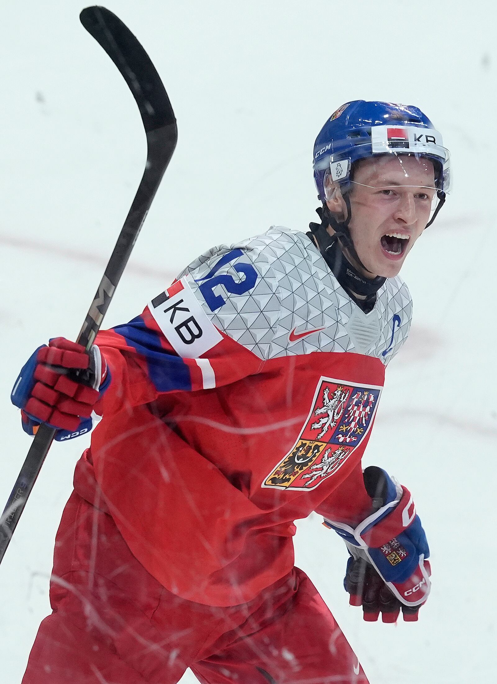 Czech Republic forward Eduard Sale (12) celebrates his goal against Canada during the first period of a quarterfinal match at the world junior hockey championship in Ottawa, Ontario, Thursday, Jan. 2, 2025. (Adrian Wyld/The Canadian Press via AP)