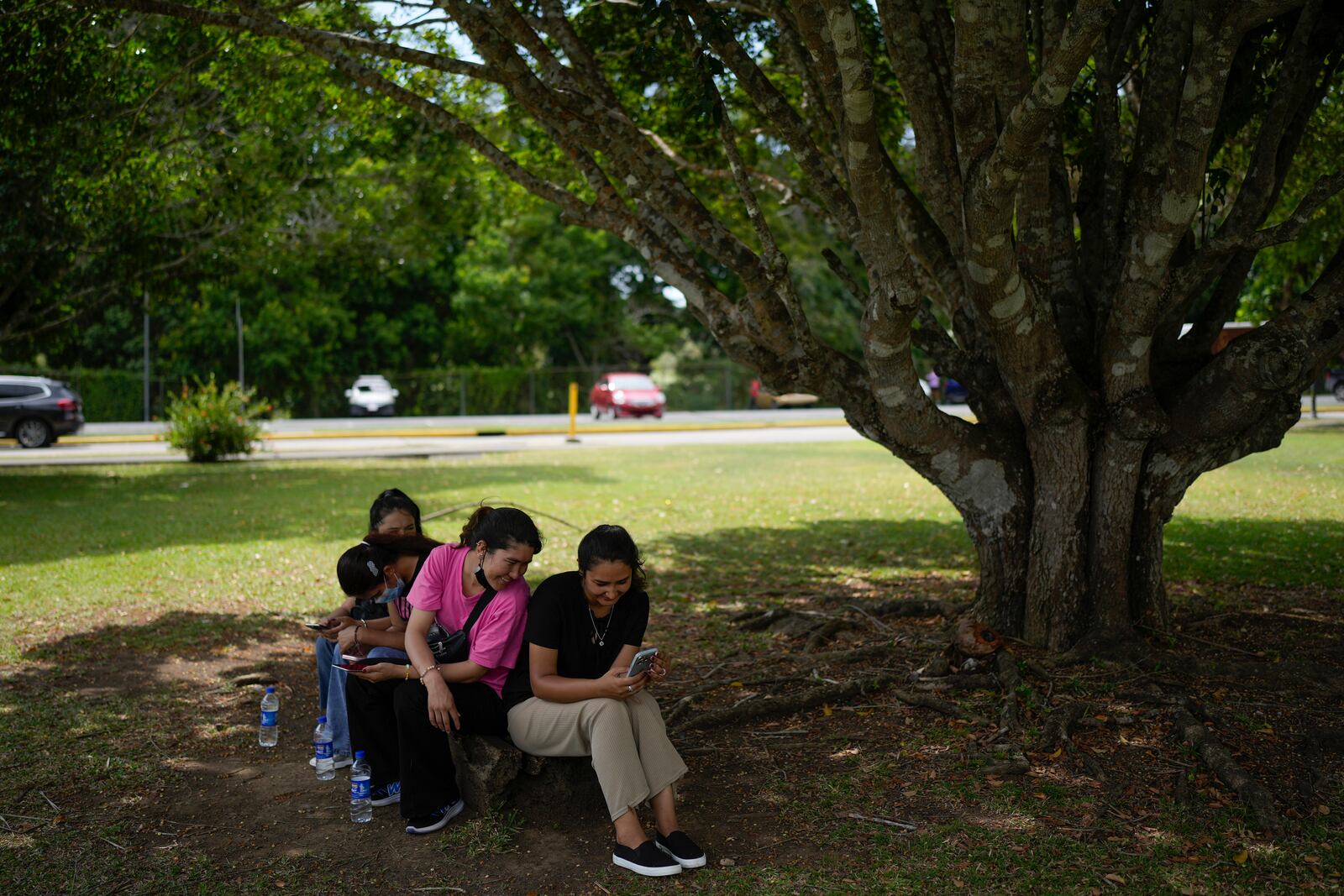 Afghan migrants deported from the U.S. relax at a park after visiting the United Nations Refugee Agency office in Panama City, Thursday, March 20, 2025, seeking advice on how and where to seek asylum. (AP Photo/Matias Delacroix)