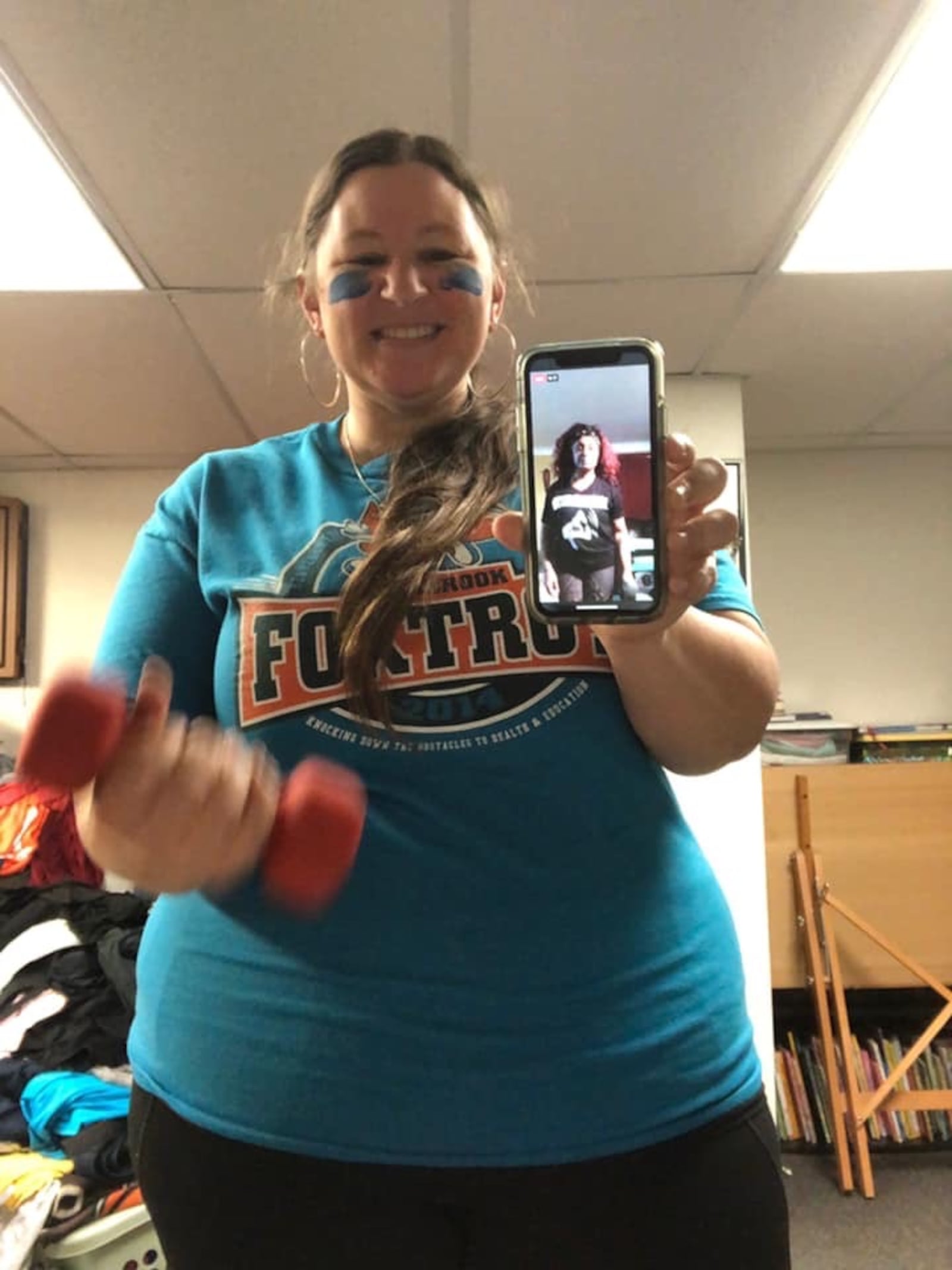 Kettering Zumba instructor Yvette "Diva" Williams teaches her classes ever evening on Facebook Live.  Pictured: Student Jenny Taylor  in the Dayton area.