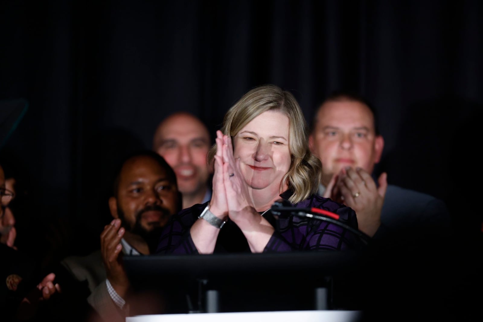 Nan Whaley delivers her concession speech at the democratic headquarters on Jefferson St. in Dayton election night. Jim Noelker/Staff 