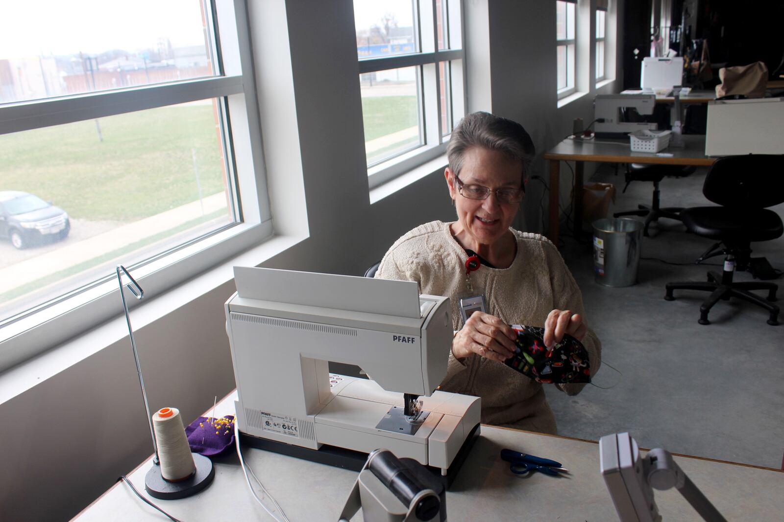 Since Friday, March  20,  Dayton Sewing Collaborative volunteers  in homes around  the community have made hundreds of  reusable face mask for local organization who need them as worries mount of the  coronavirus. Volunteer Tursia Turner is pictured.