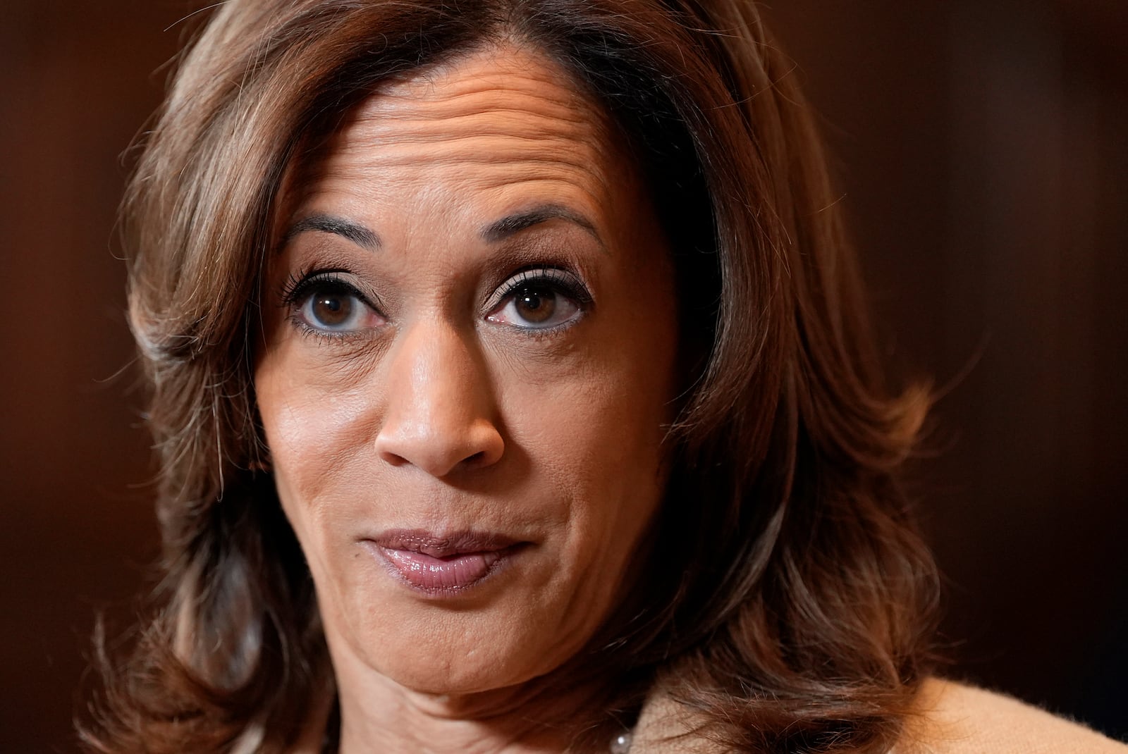 Democratic presidential nominee Vice President Kamala Harris speaks to the media at the Pfister Hotel in Milwaukee, Saturday, Nov. 2, 2024. (AP Photo/Jacquelyn Martin)