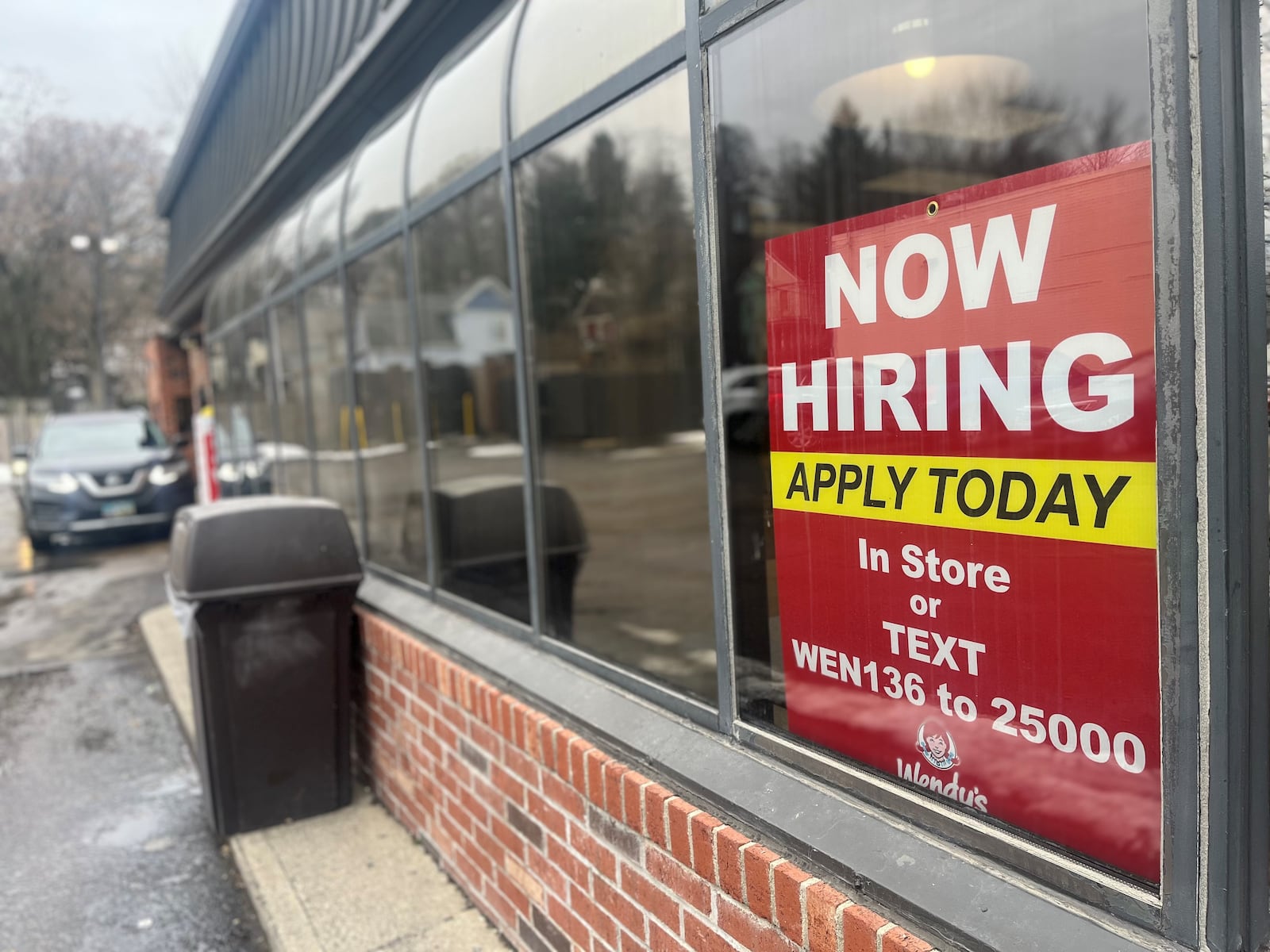 Wendy's at Wayne and Wyoming streets has a now hiring sign in its window. CORNELIUS FROLIK / STAFF