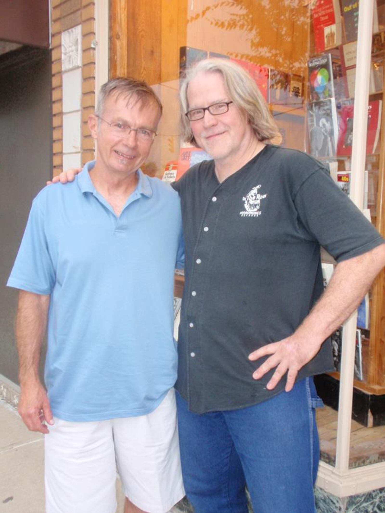 With the novelist Donald Ray Pollock outside the former Blue Jacket Books in Xenia.