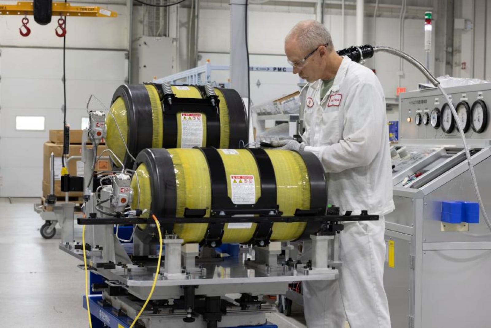 A Honda employee at the Performance Manufacturing Center in Marysville sub assembles the hydrogen tanks for the all-new 2025 CR-V e:FCEV. Honda photo.