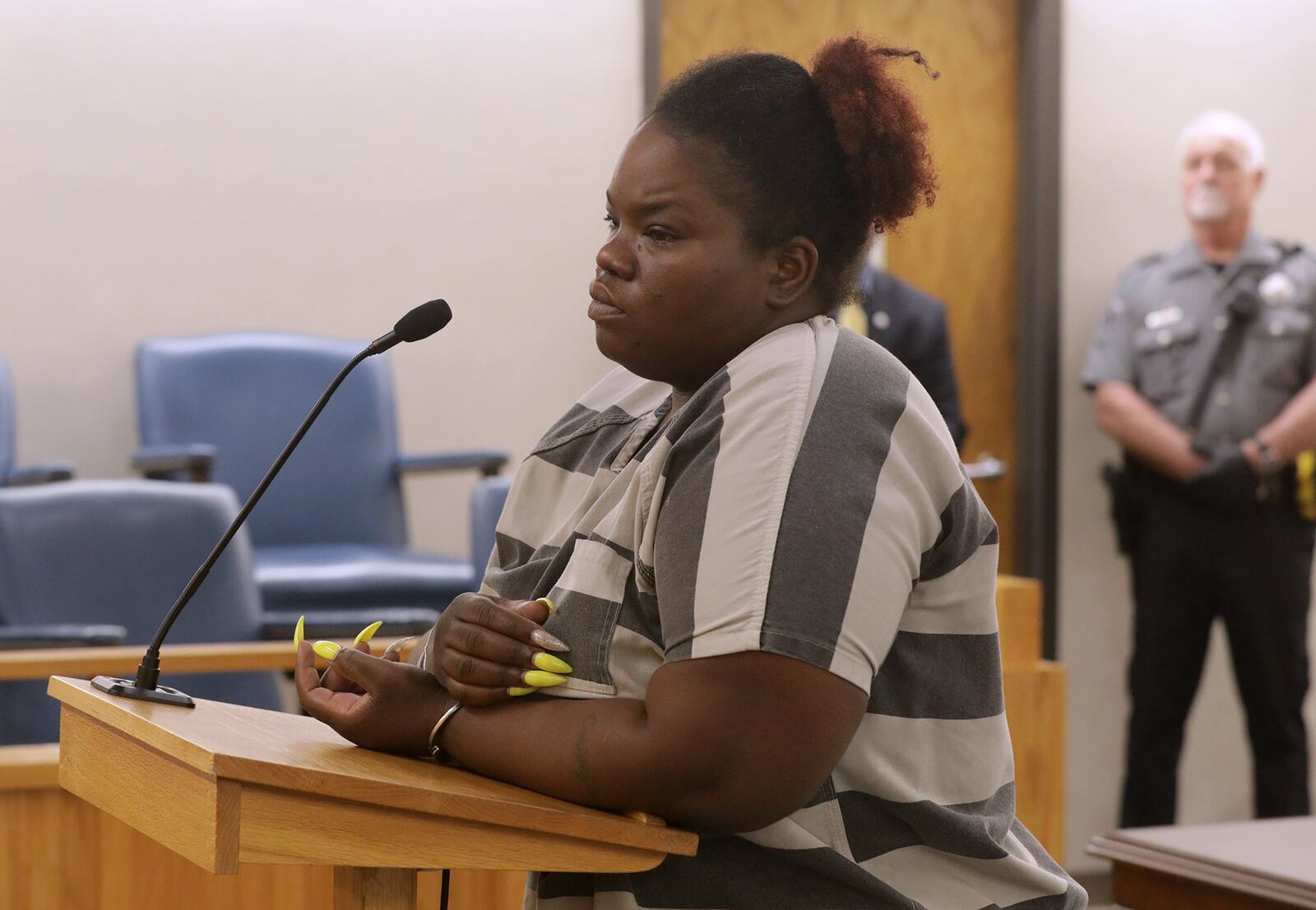 Ulonda Degahson is arraigned Oct. 29, 2019, in Clark County Municipal Court in Springfield. BILL LACKEY/STAFF