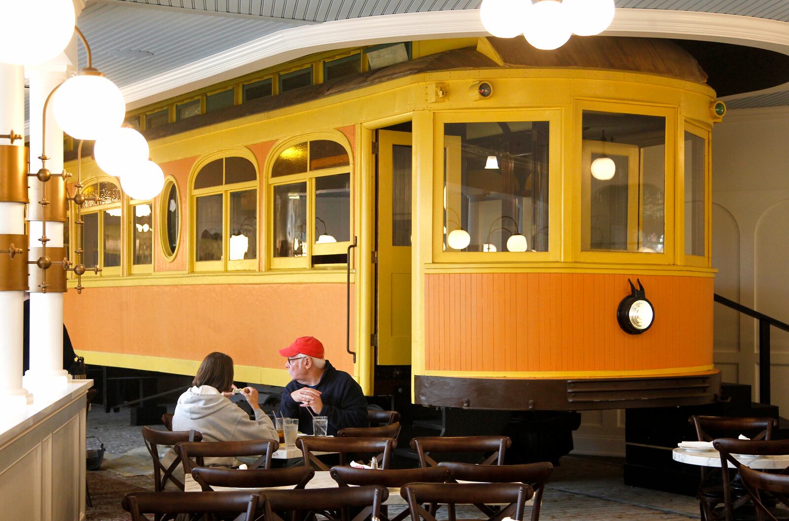 A restored 1903 Barney & Smith interurban car is the centerpiece of the new re-imagined Culp's Cafe at Carillon Historical Park. Diner can take a seat inside for meals. LISA POWELL / STAFF