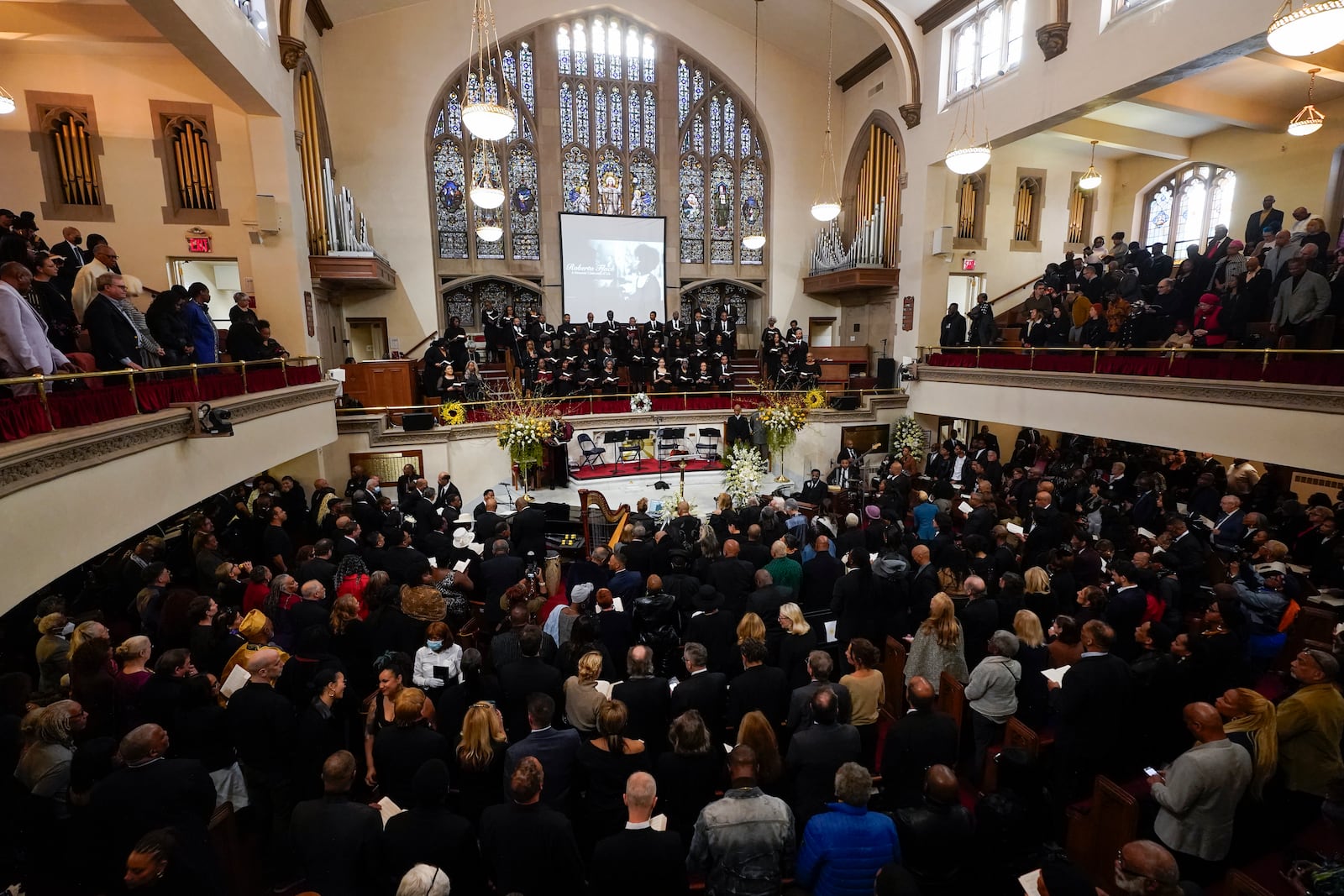 Al Sharpton arrives at a ceremony in celebration of Roberta Flack's life at The Abyssinian Baptist Church on Monday, March 10, 2025, in New York. (AP Photo/Richard Drew)