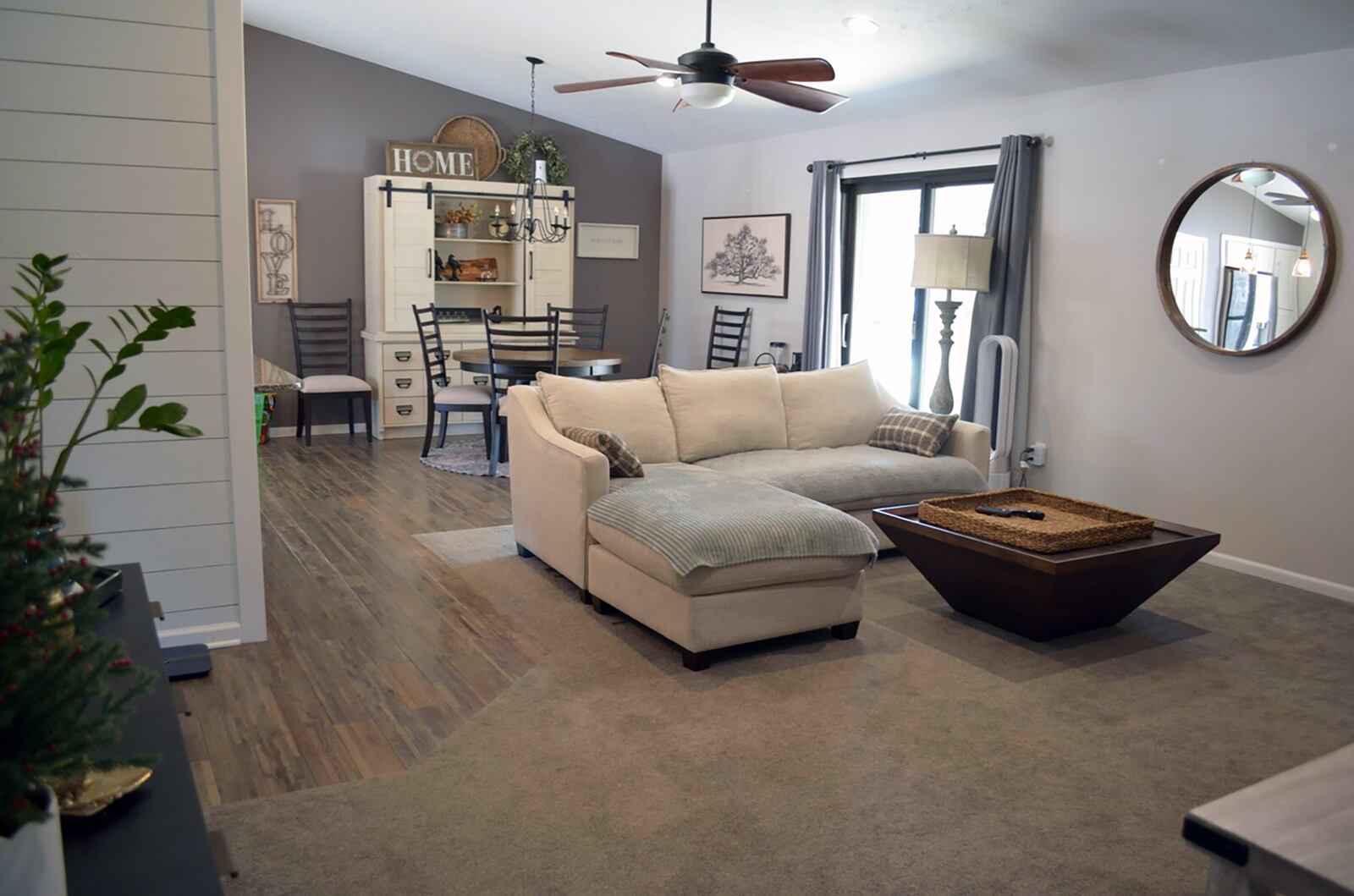 The family room is open to the kitchen and breakfast nook.