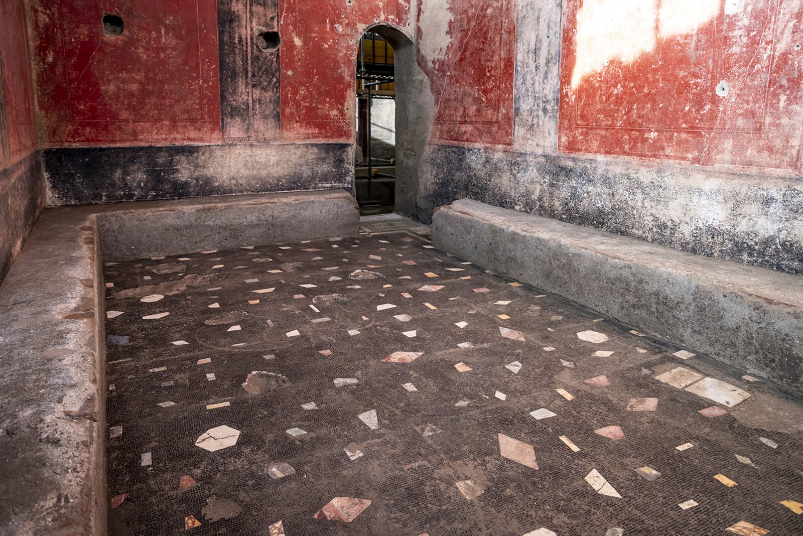 A picture released by the Pompeii Archeological Park Press Office, Friday, Jan. 17, 2025, showing a private bathhouse recently discovered in the Pompeii archeological site. (Archeological Park of Pompeii Press Office Via AP, HO)