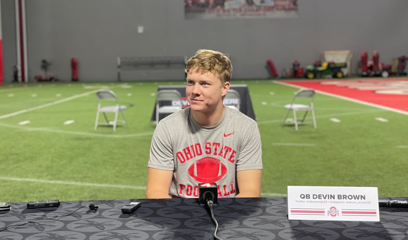 Ohio State quarterback Devin Brown meets with reporters in Columbus for the first time February 2022.