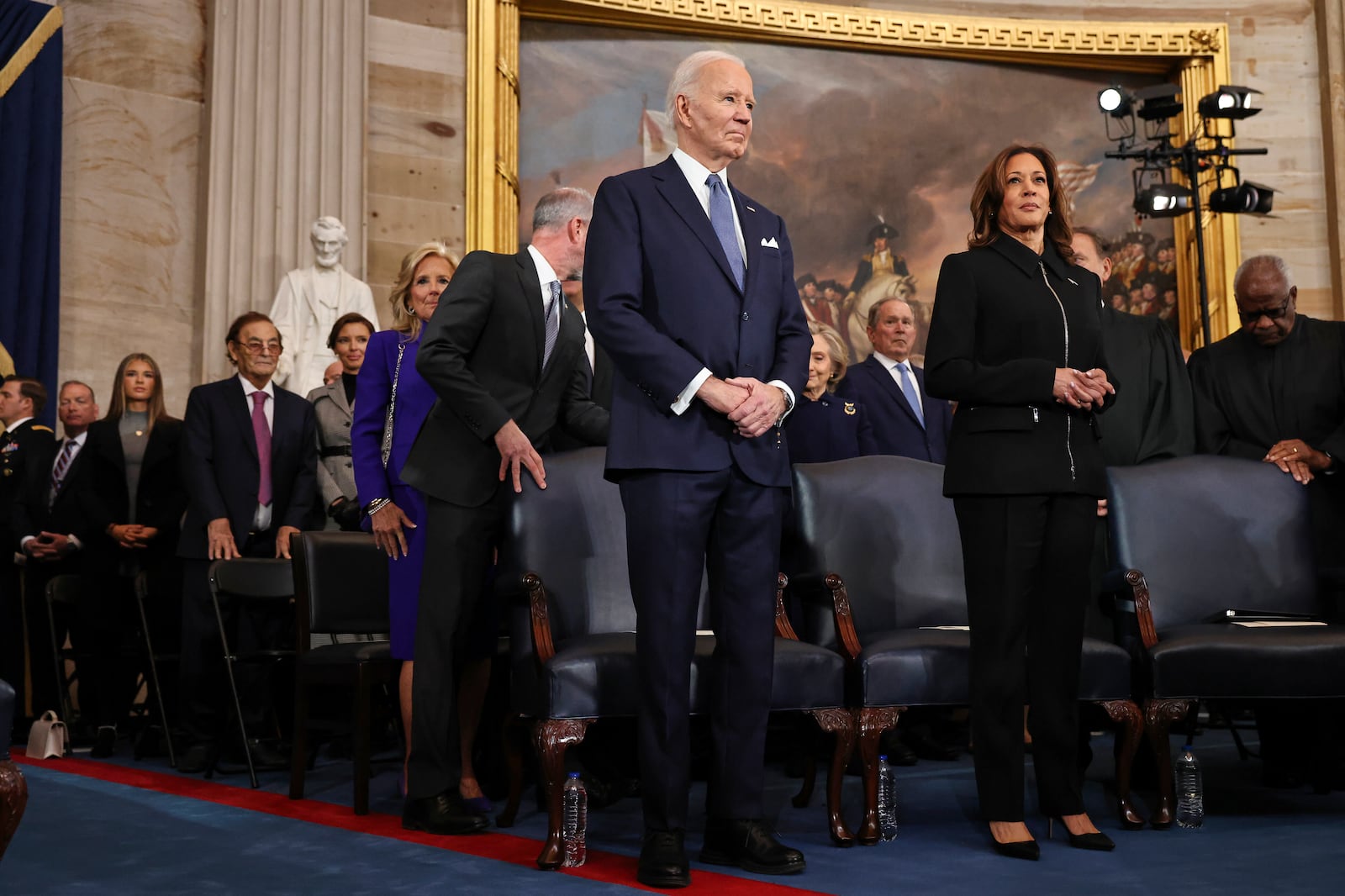 President Joe Biden and Vice President Kamala Harris arrive during the 60th Presidential Inauguration in the Rotunda of the U.S. Capitol in Washington, Monday, Jan. 20, 2025. (Chip Somodevilla/Pool Photo via AP)