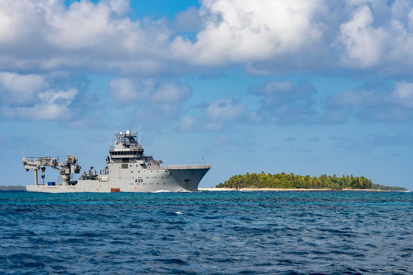 FILE- In this image released by New Zealand Defence Force (NZDF), HMNZS Manawanui arrives in Funafuti Lagoon, Tuvalu, on Sept. 7, 2022. (PO Christopher Weissenborn/NZDF via AP,File)