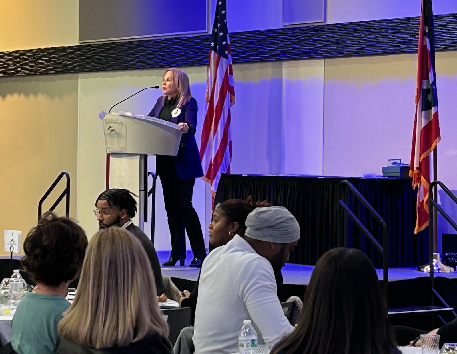 The Springfield community gathered Jan. 17 to celebrate the life and legacy of Martin Luther King Jr. at Clark State College's annual luncheon and awards ceremony, which included honoring MLK, youth peacemaker awards, three prestigious community members and organization awards, and keynote speaker Karen Townsend. In the photo is Clark State President Jo Alice Blondin. Brooke Spurlock/Staff